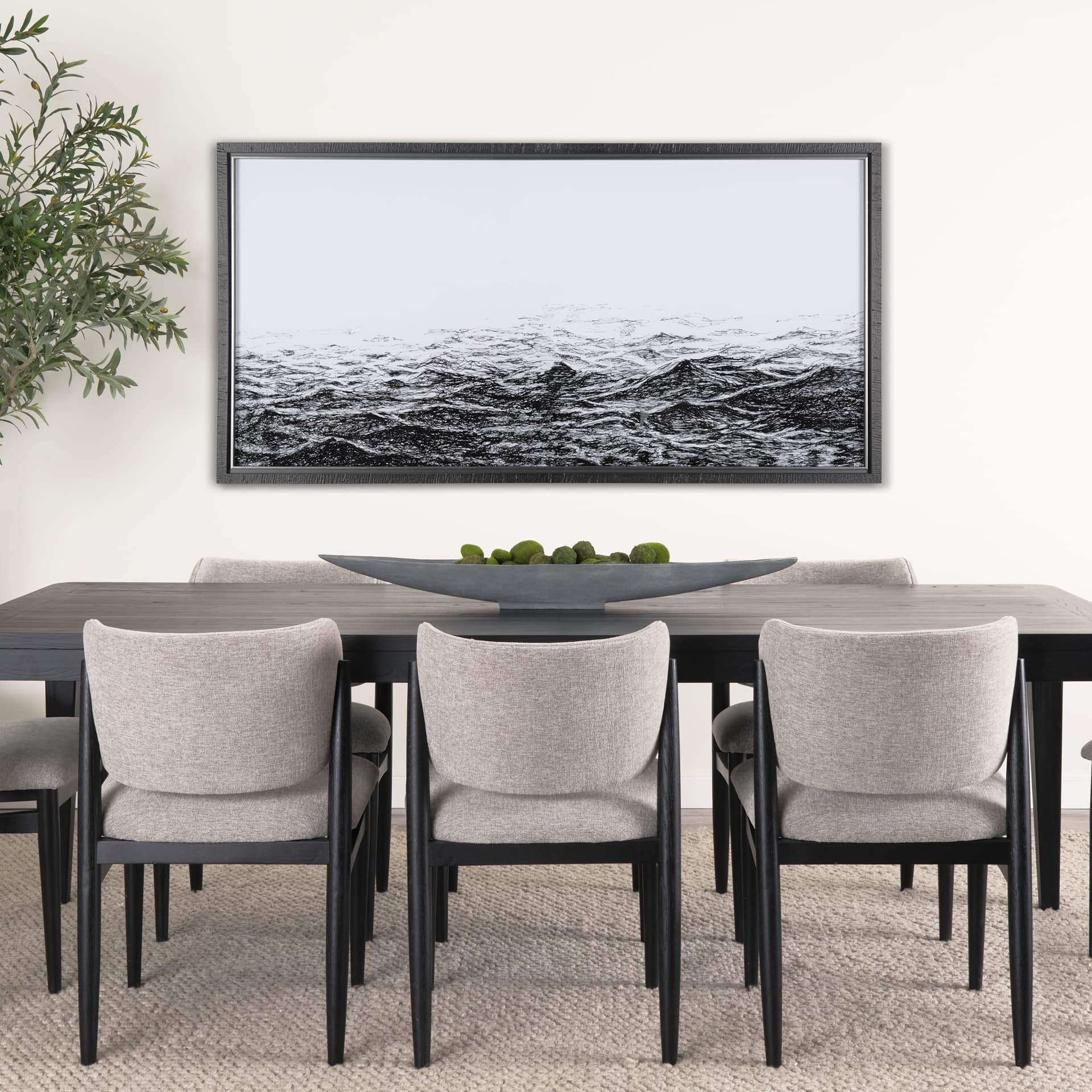 Endless Sea by Mercana Studio a Hand Embellished Textured Framed Art Print Matted under Glass — in a styled room
