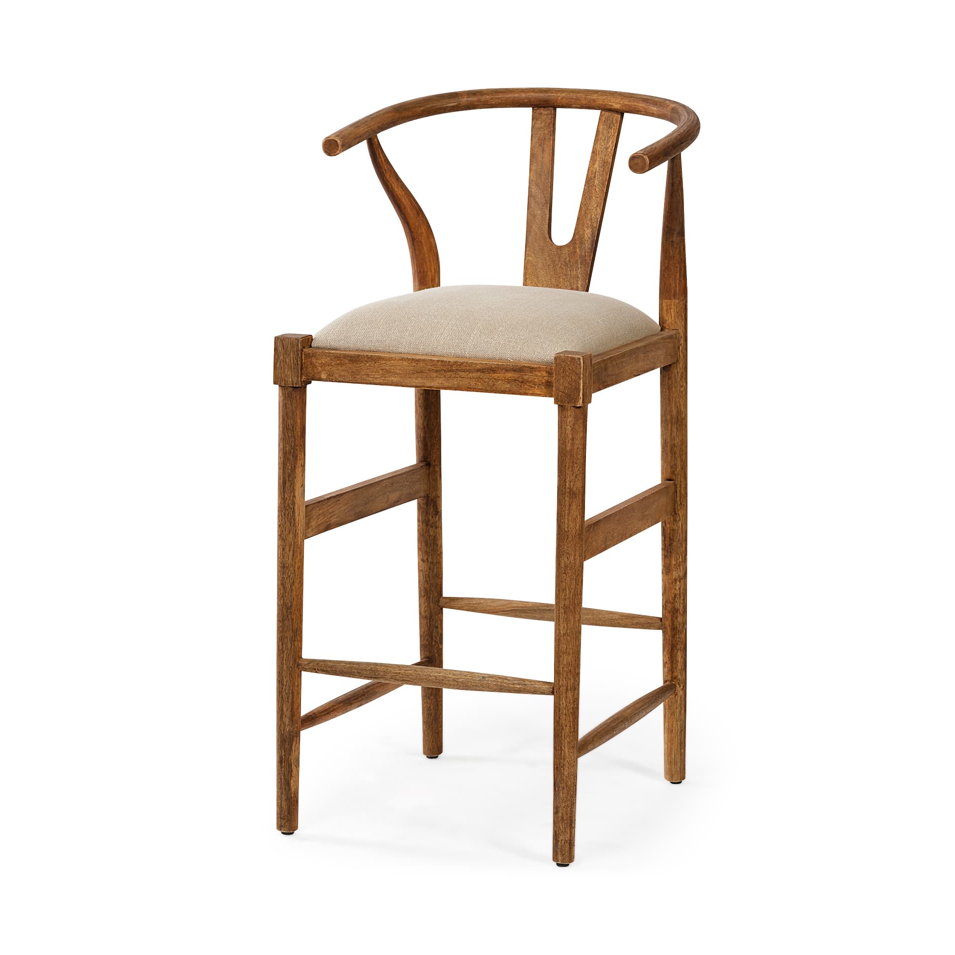 Trixie Low Back 30.25in Seat Bar Stool | Cream Fabric w/ Brown Wood — product photograph