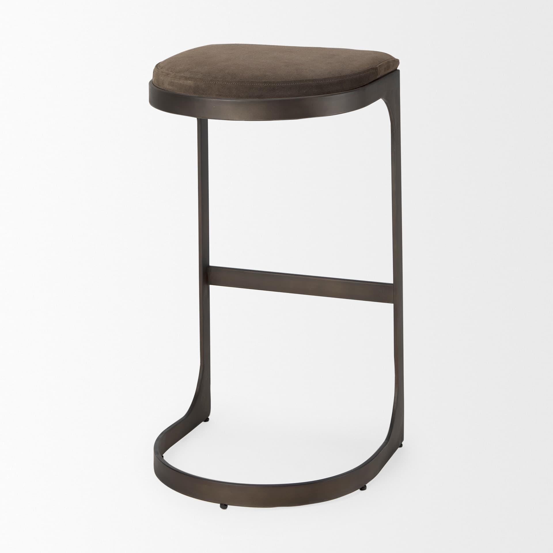 Tyson Backless 31in Seat Bar Stool | Brown/Gray Suede w/ Black Metal — product photograph