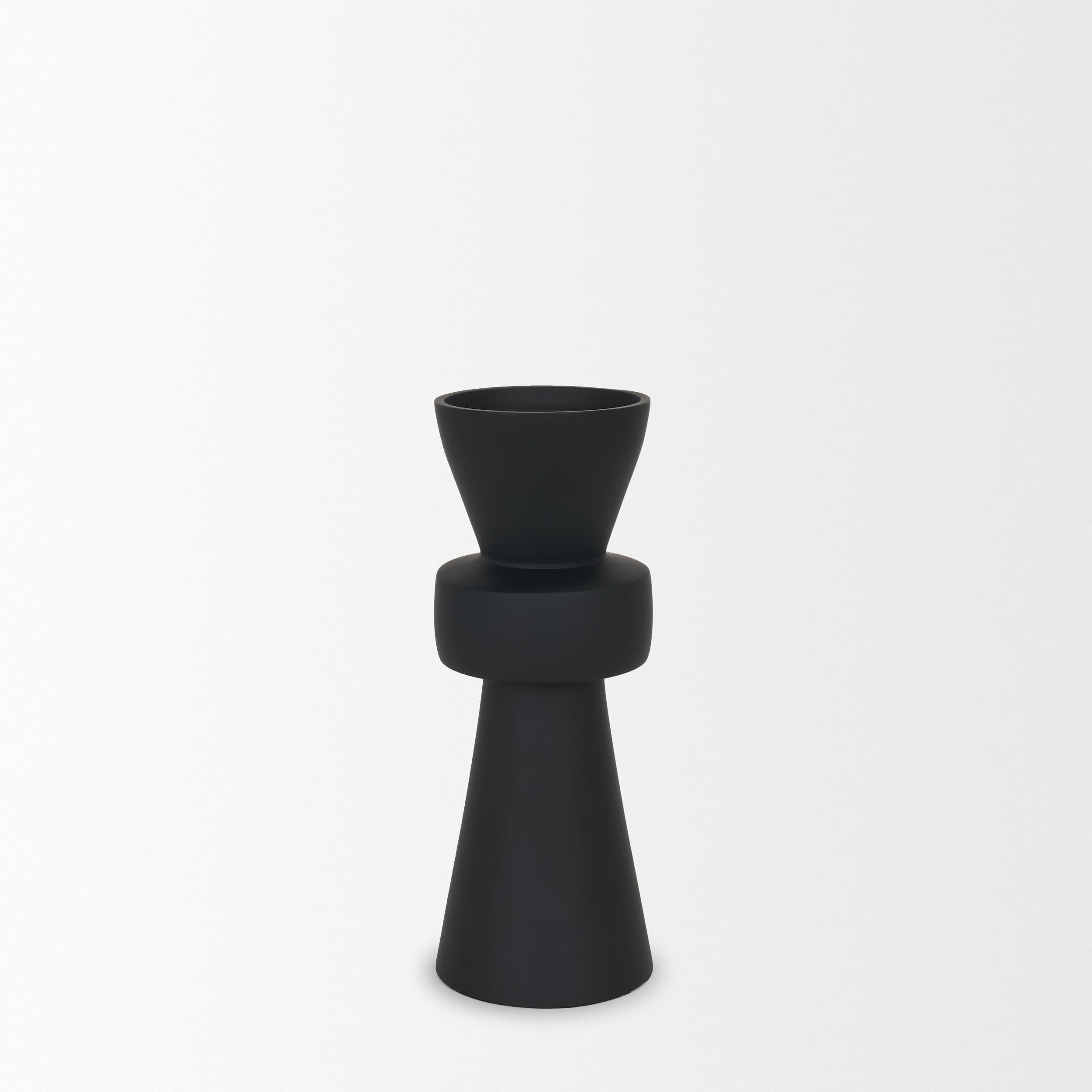 Odilia Small Smooth Matte Black Metal Geometric Pillar Candle Holder — product photograph