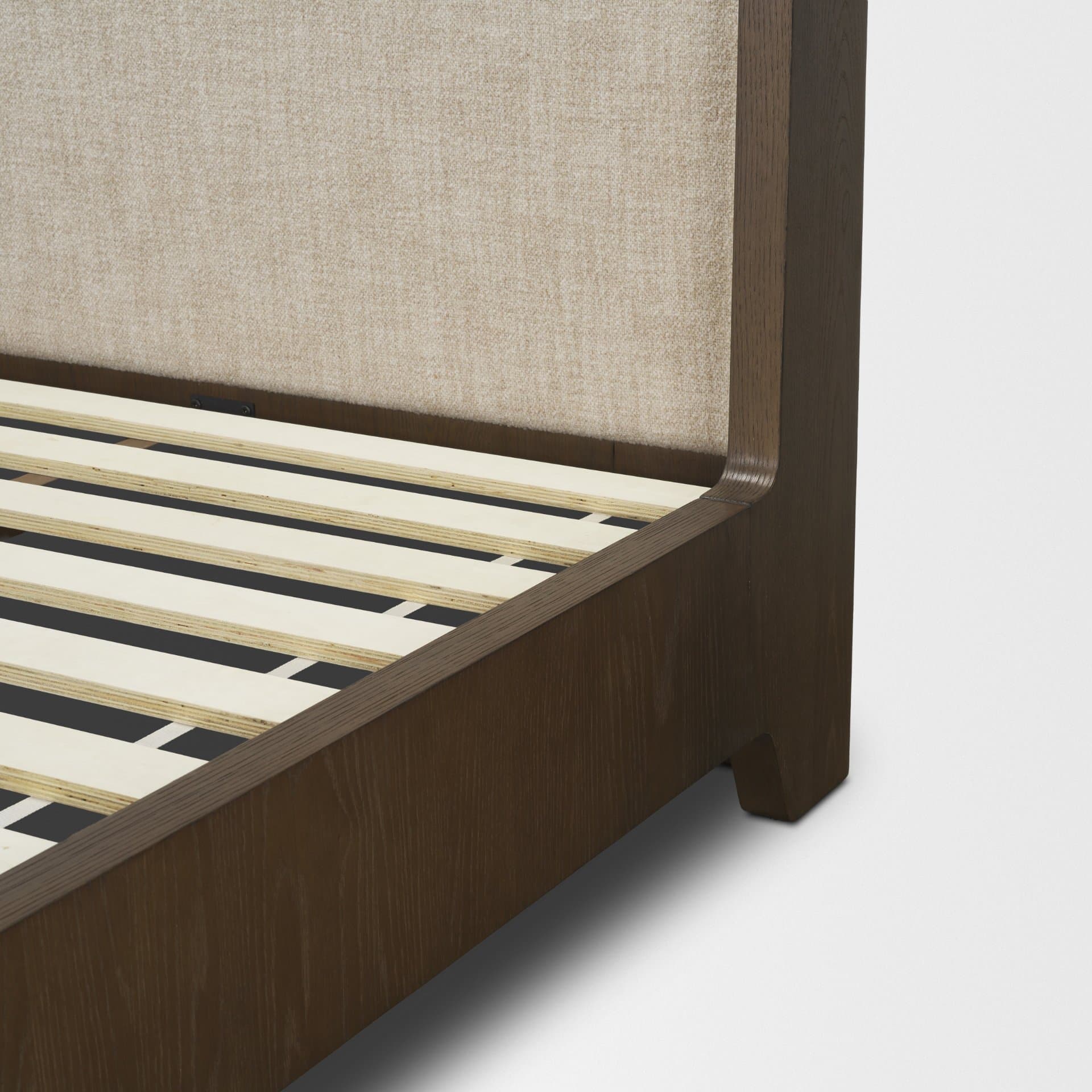 Holden King Upholstered Bedframe | Shelter Headboard | Oatmeal Performance Fabric — product photograph