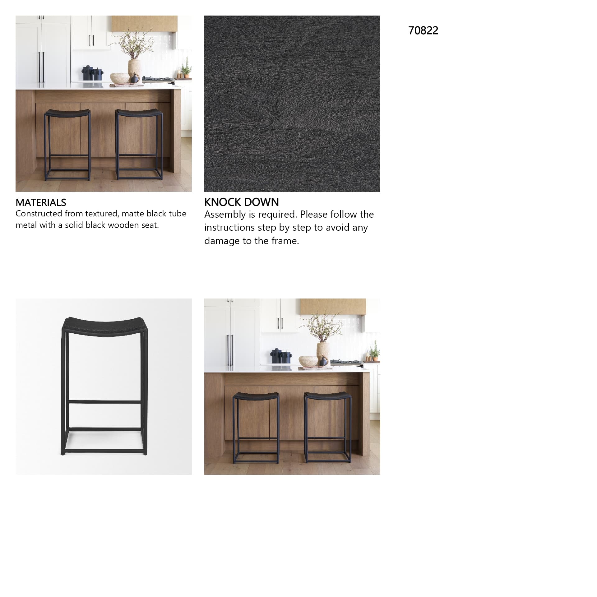 Taniel Backless 26in Seat Counter Stool | Black Wood w/ Black Metal — product photograph