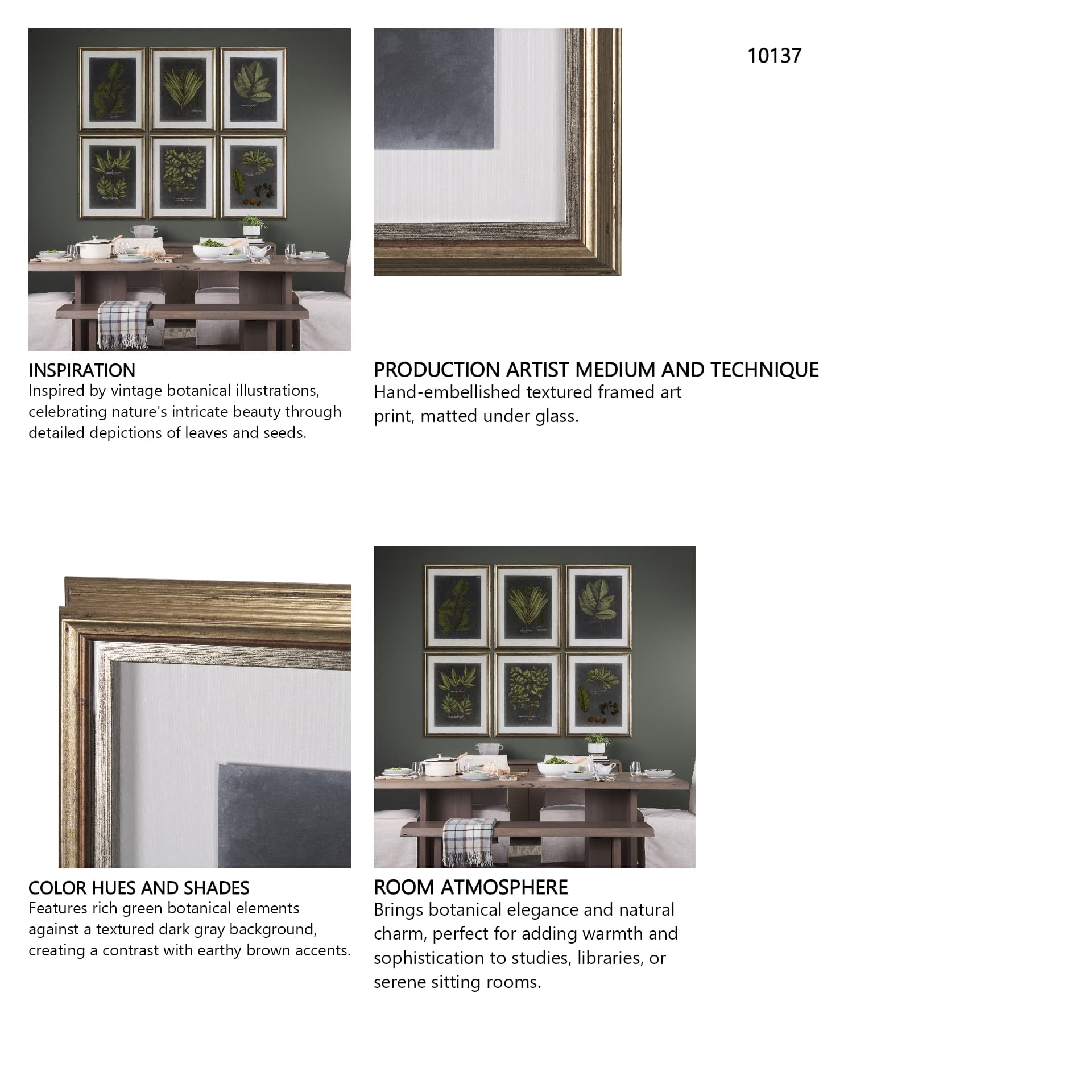 Foliage Dramatique VI by Vision Studio Hand Embellished Textured Framed Art Print Matted under Glass — in a styled room