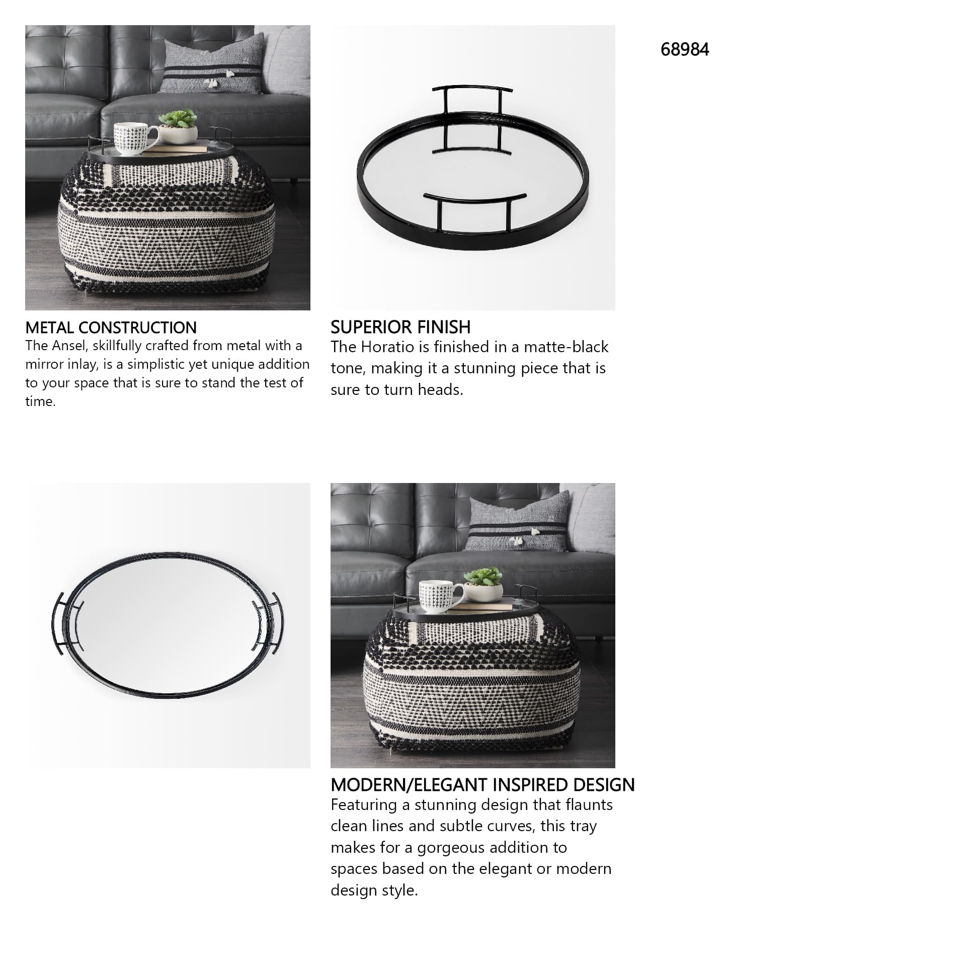 Ansel 20L x 14W Black Metal Mirrored Bottom Oval Serving Tray — in a styled room