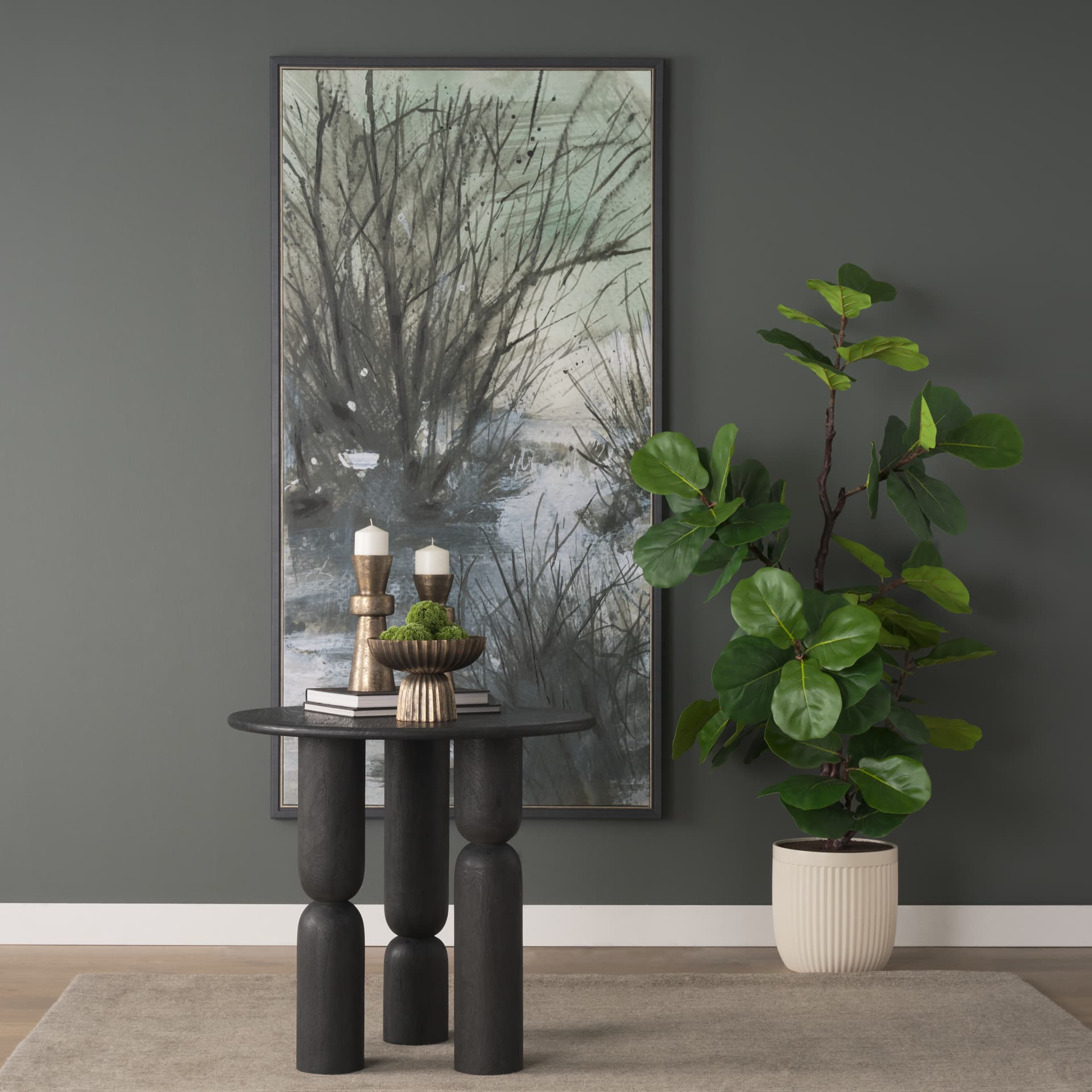 Sonel Matte Black Wood Pedestal Foyer Table — product photograph