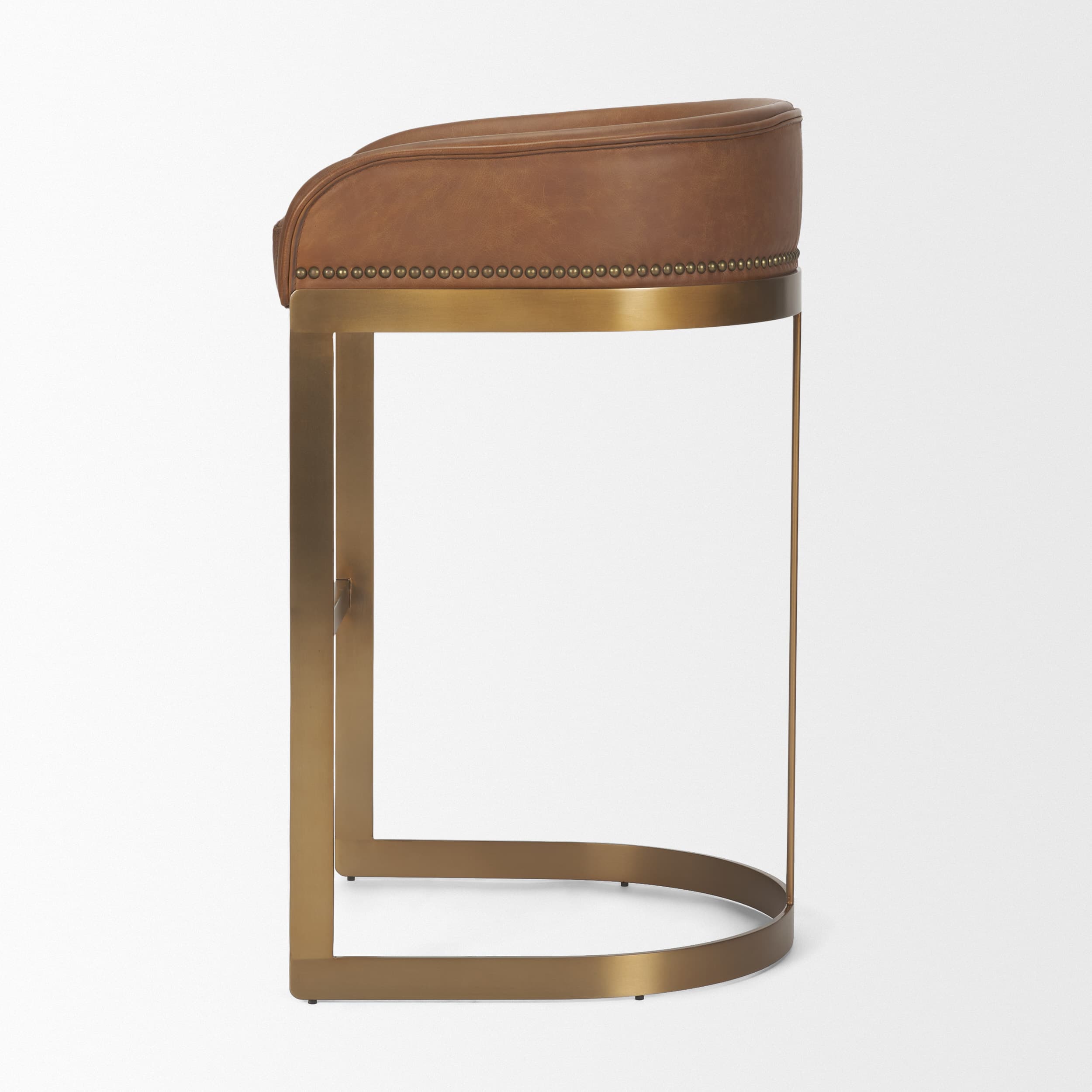 Hollyfield Low Back 28.75in Seat Bar Stool | Cognac Brown Leather — product photograph