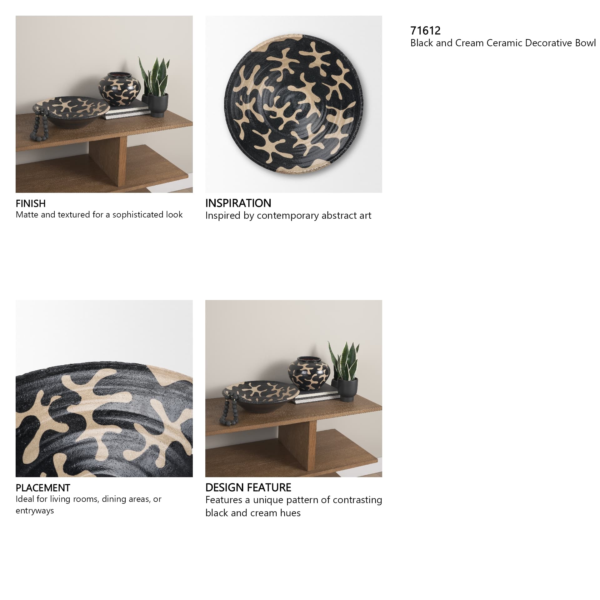 Bosma Black and Cream Ceramic Decorative Bowl — in a styled room