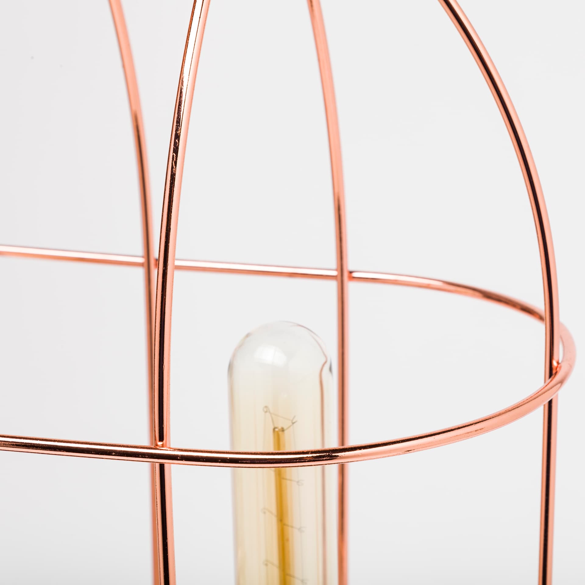 Sutton (19.3"H) Rose-Gold Metal Cylindrical Cage Three Bulb Table Lamp — product photograph