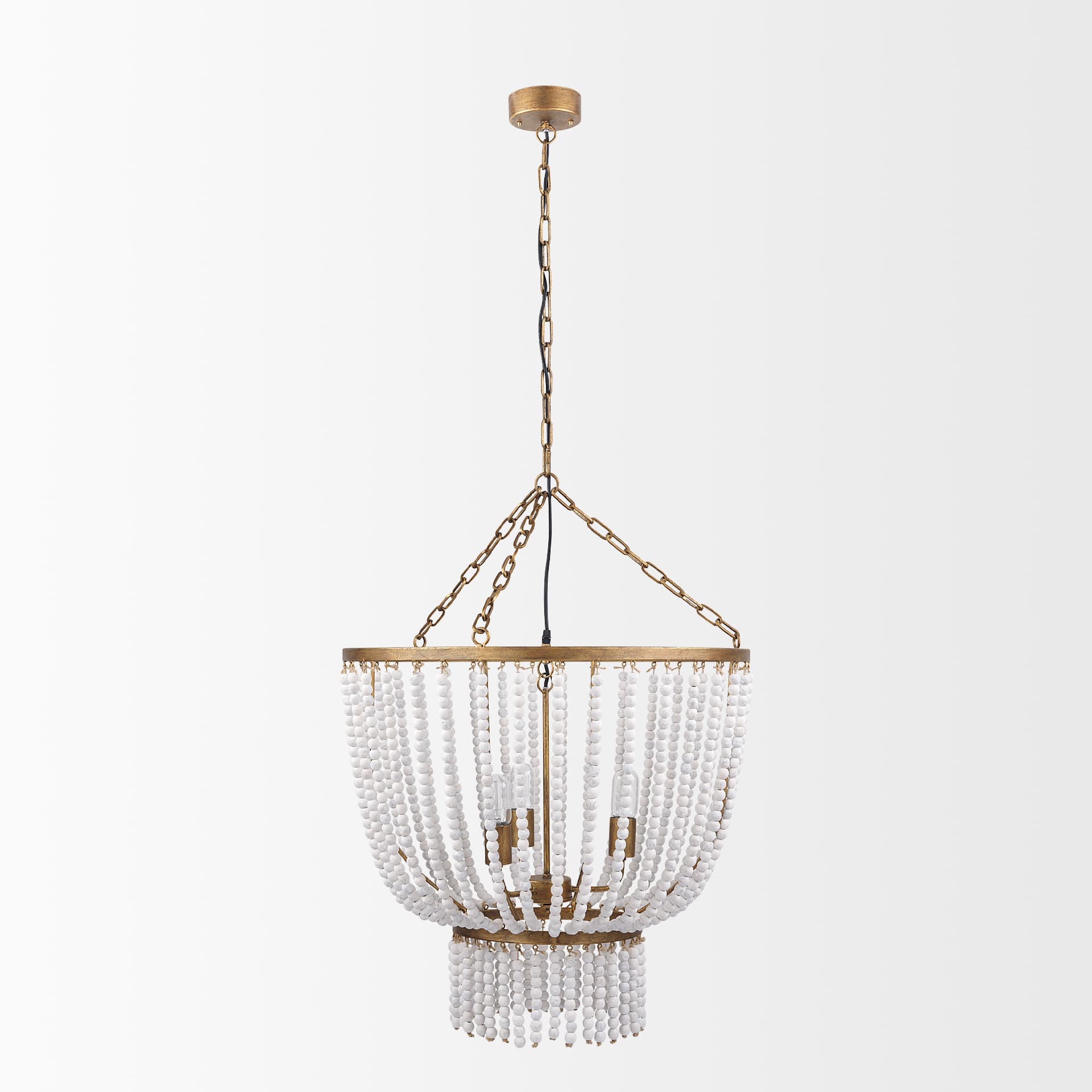 Rhone Gold Metal and Wood Beaded Chandelier — product photograph