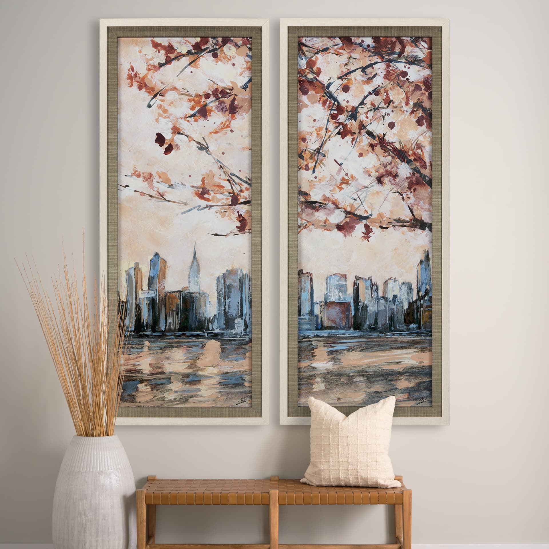 City Sunset by Mercana Studio a Hand Embellished Textured Framed Art Print Matted under Glass — in a styled room