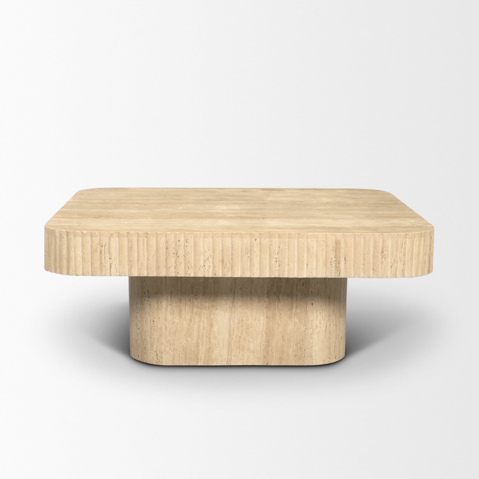 Tavora Ribbed Square Travertine Coffee Table — product photograph