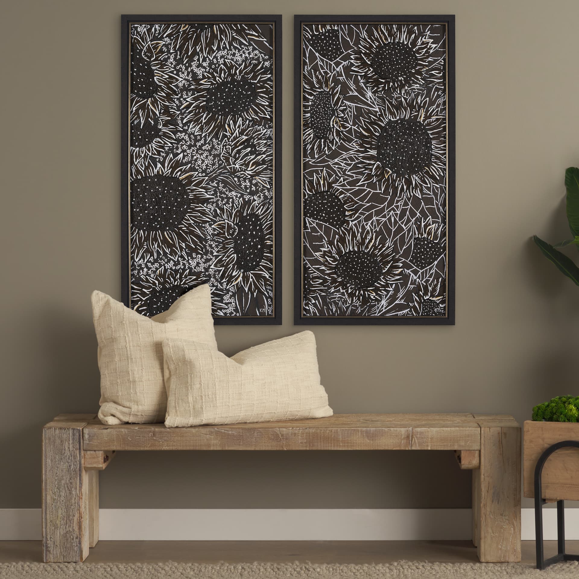 Sunflower Fest III by Mercana Studio a Hand Embellished Textured Framed Art Print — in a styled room
