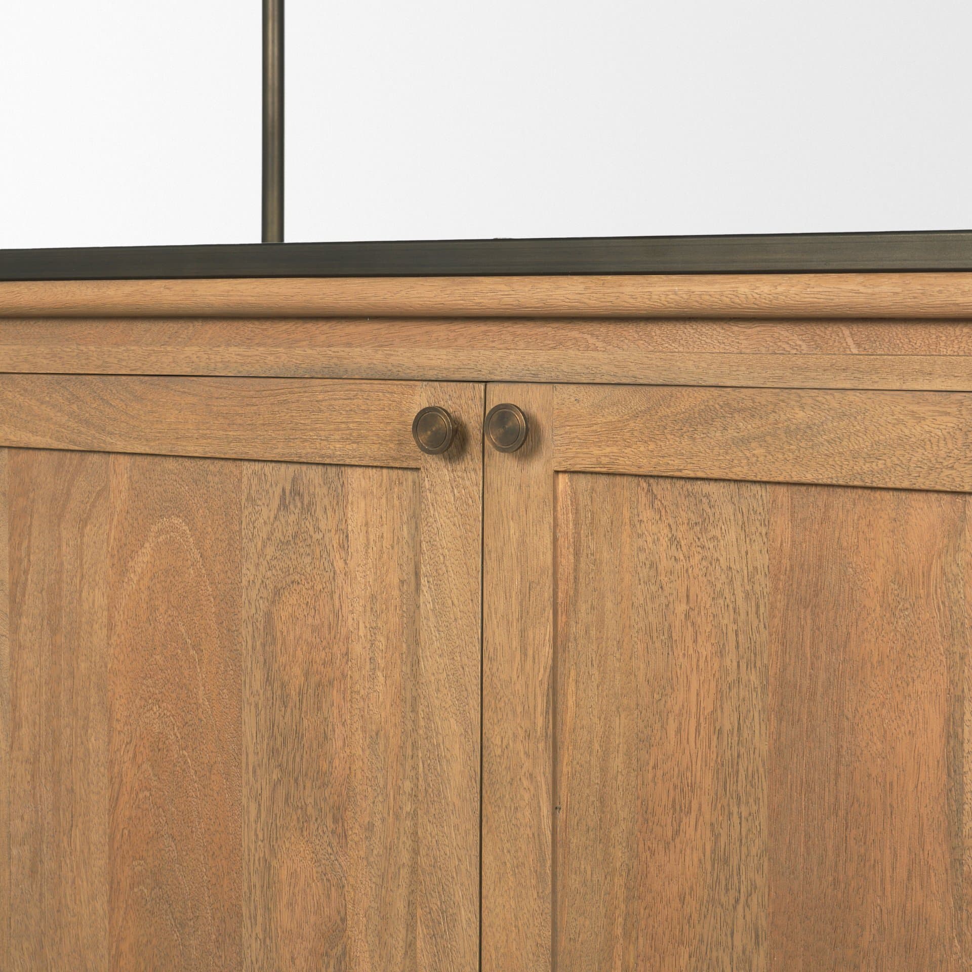 Baron Light Brown Wood w/ Gunmetal 2-Door Open Shelving Unit — product photograph