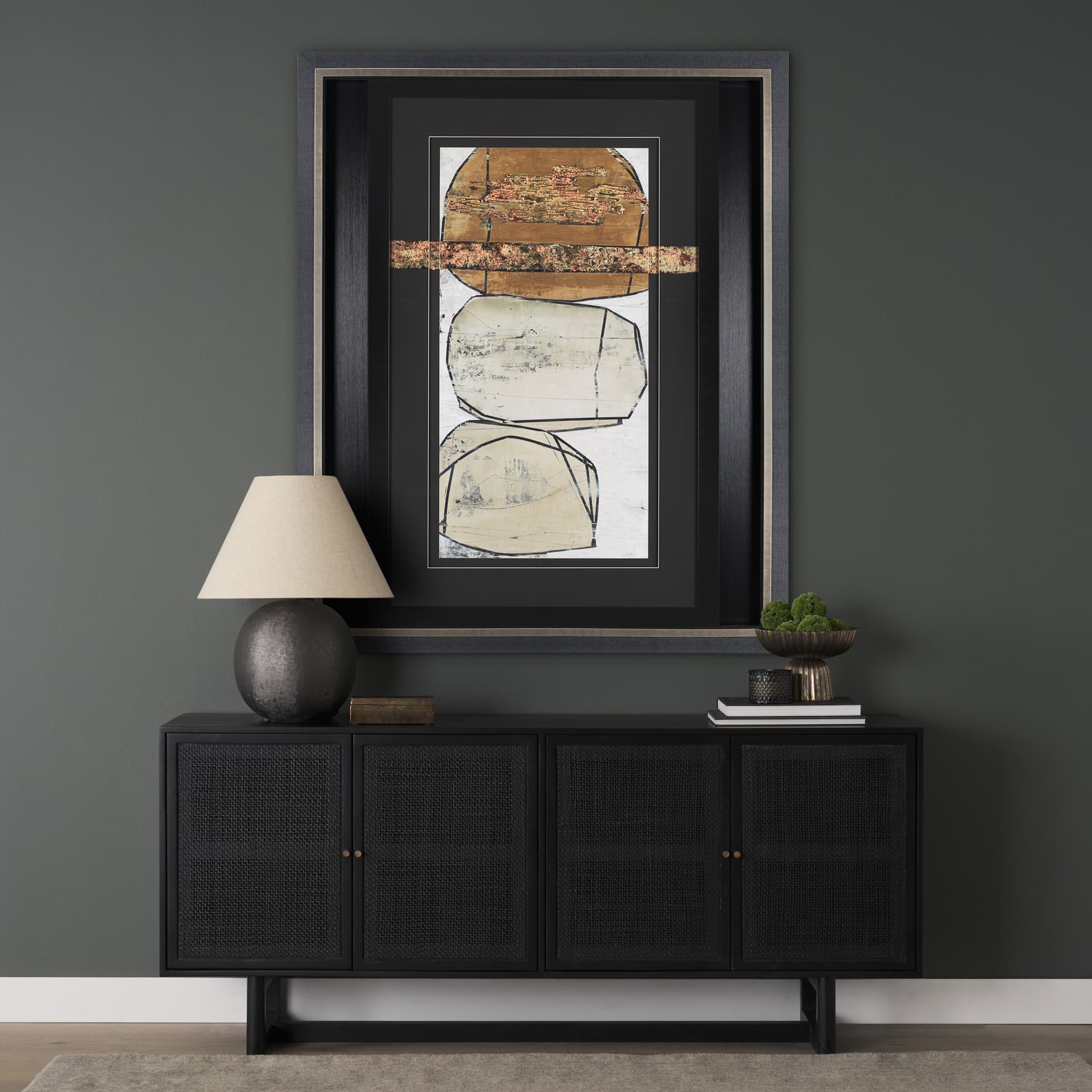 Dim Sum II by Nancy Ngo a Hand Embellished Textured Framed Art Print Matted under Glass — in a styled room