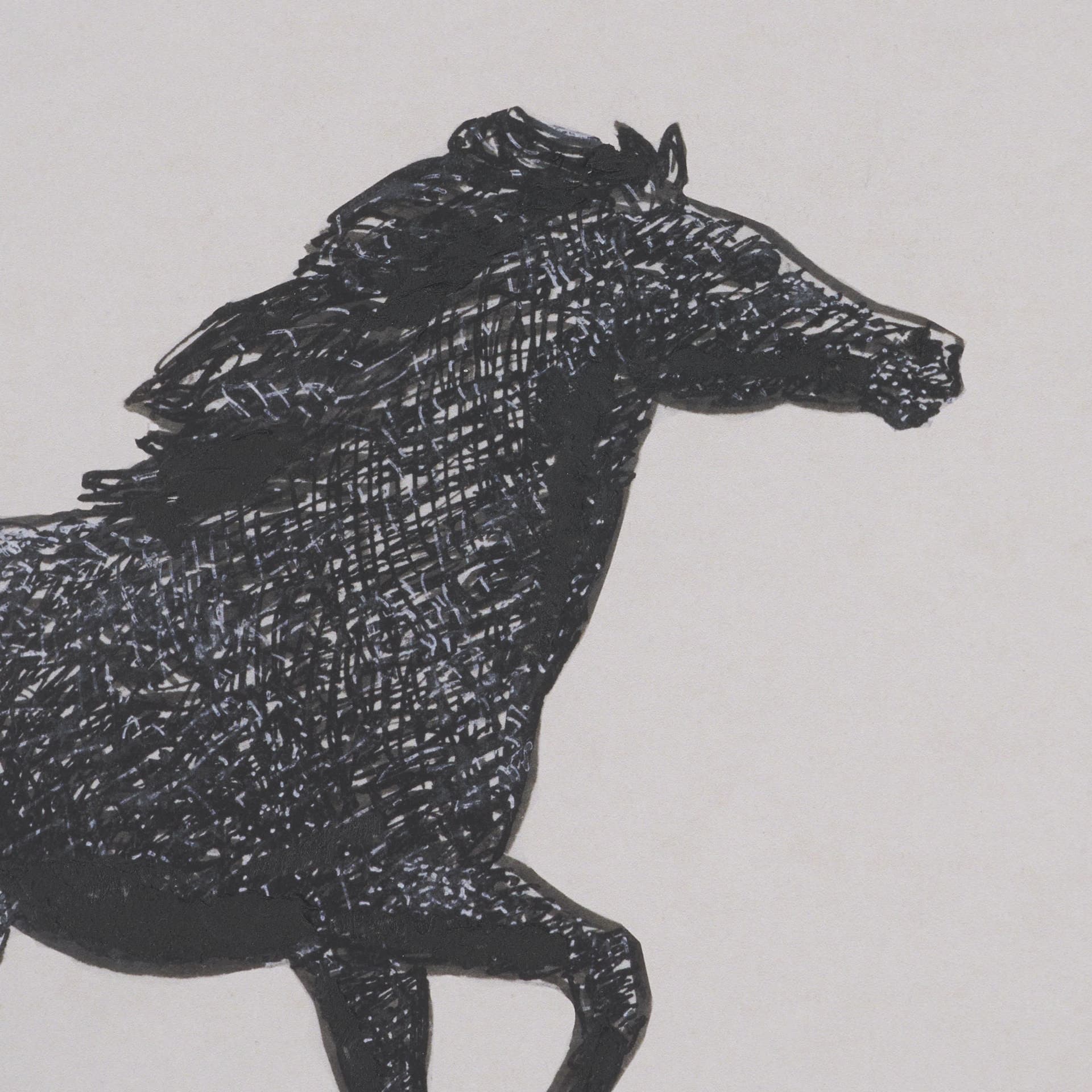 Zwarte Paarden (Set of 2) by Leo Gestel Hand-Embellished Framed Artwork Matted under Glass — product photograph