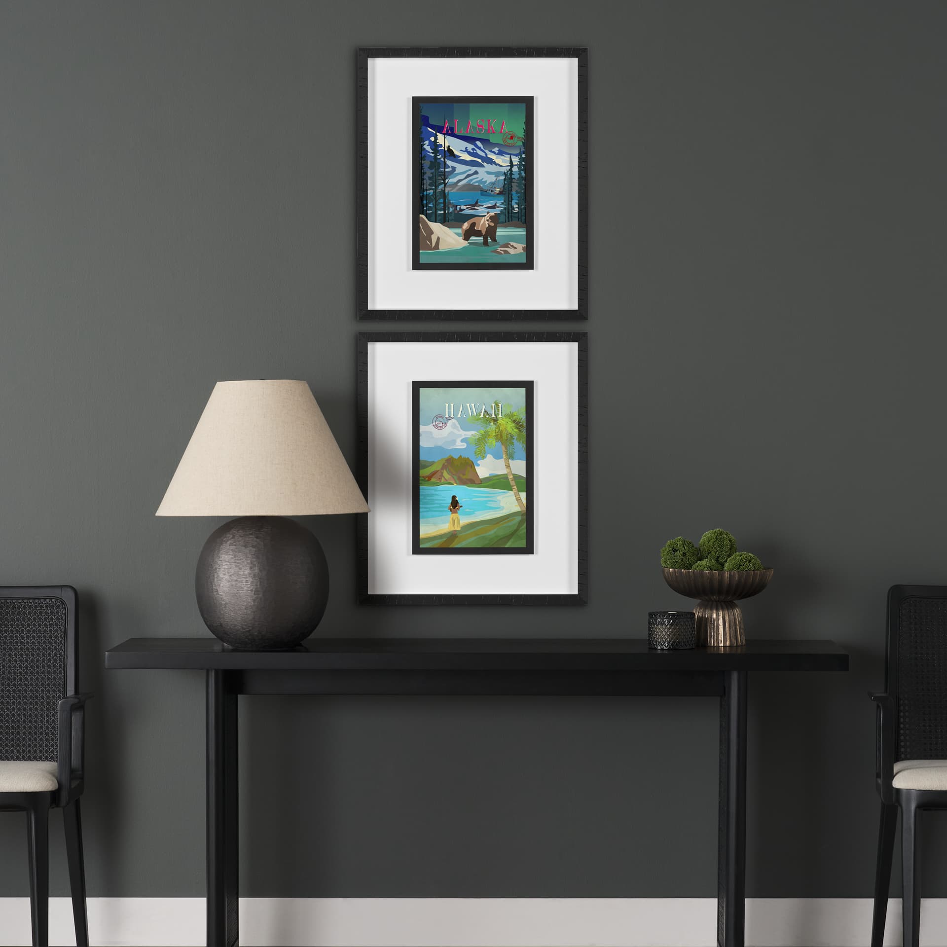 Hawaii Go USA (M) by Mercana Studio a Framed Art Print Matted under Glass — in a styled room