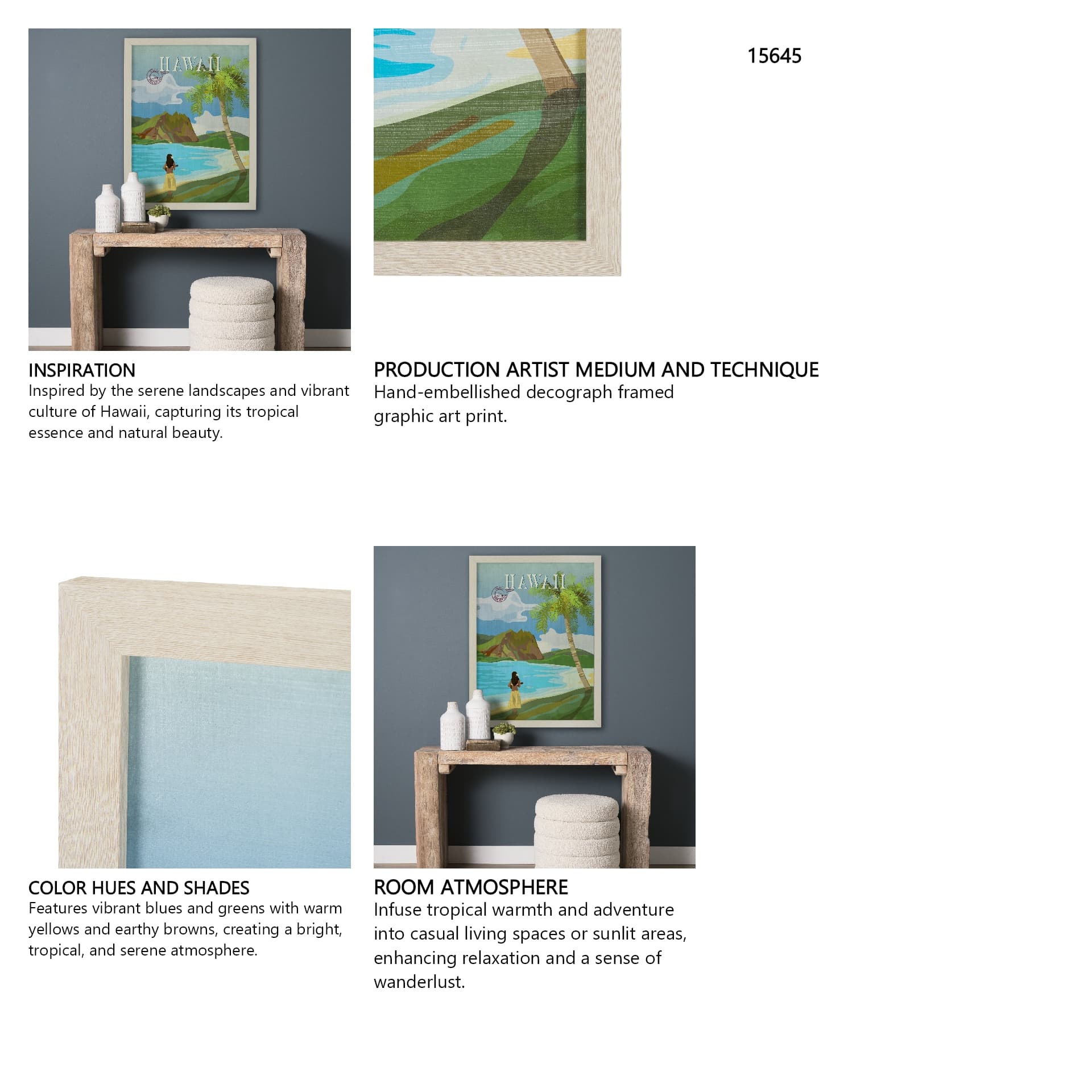 Hawaii Go USA (L) by Mercana Studio a Hand Embellished Decograph Framed Art Print — in a styled room