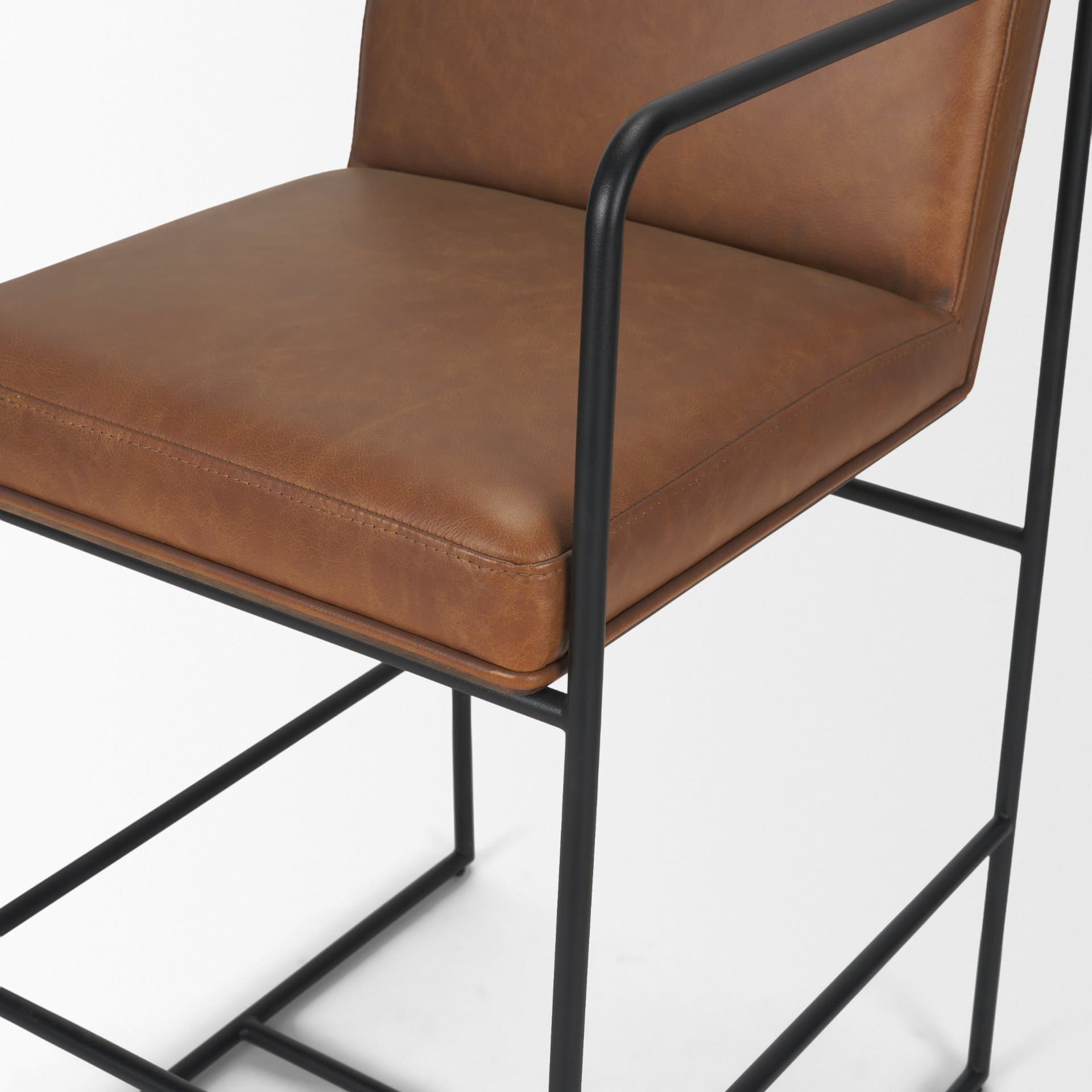 Stamford Backless 36in Seat Counter Stool | Brown Leather w/ Metal — product photograph