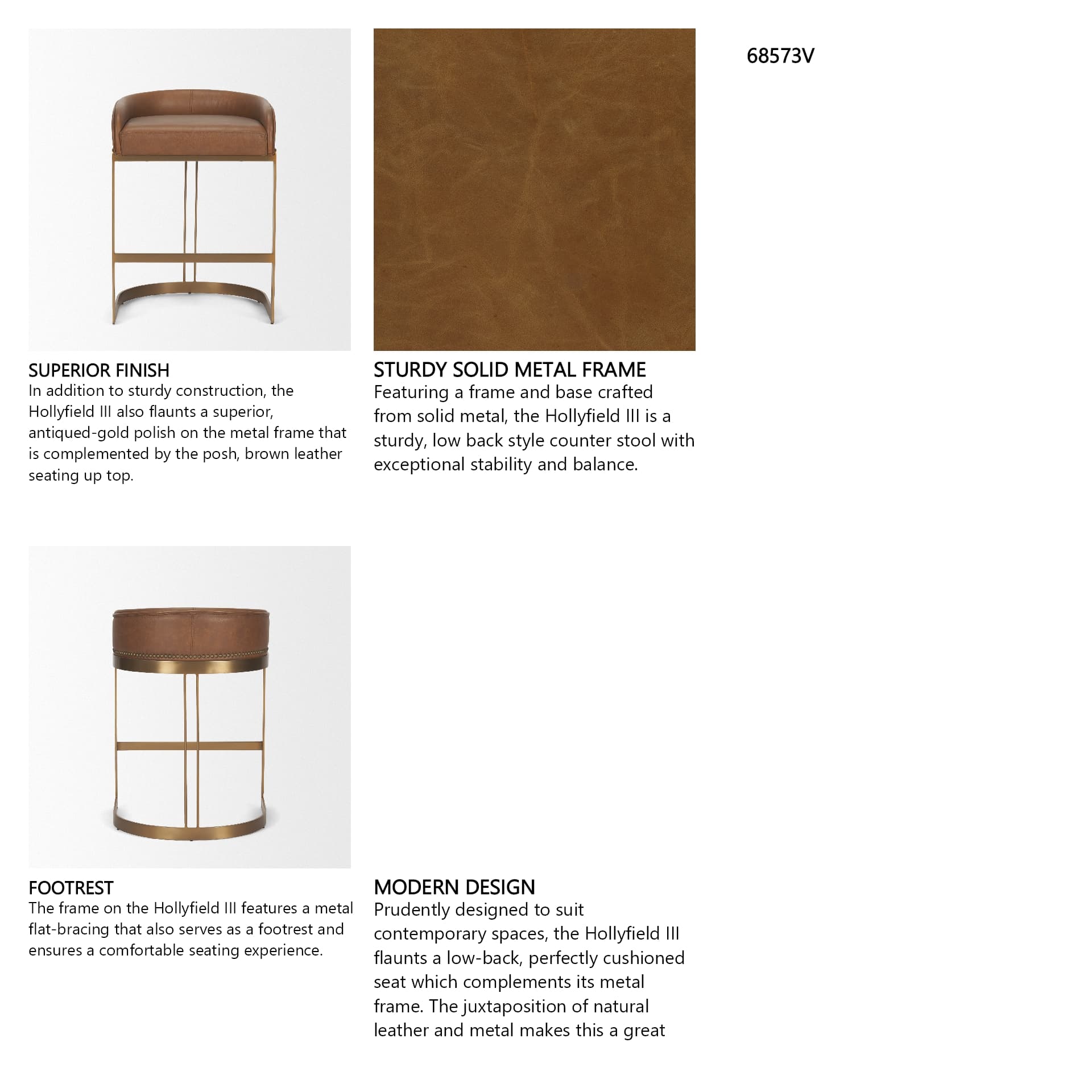 Hollyfield Backless 24.75in Seat Counter Stool | Cognac Brown Leather — product photograph
