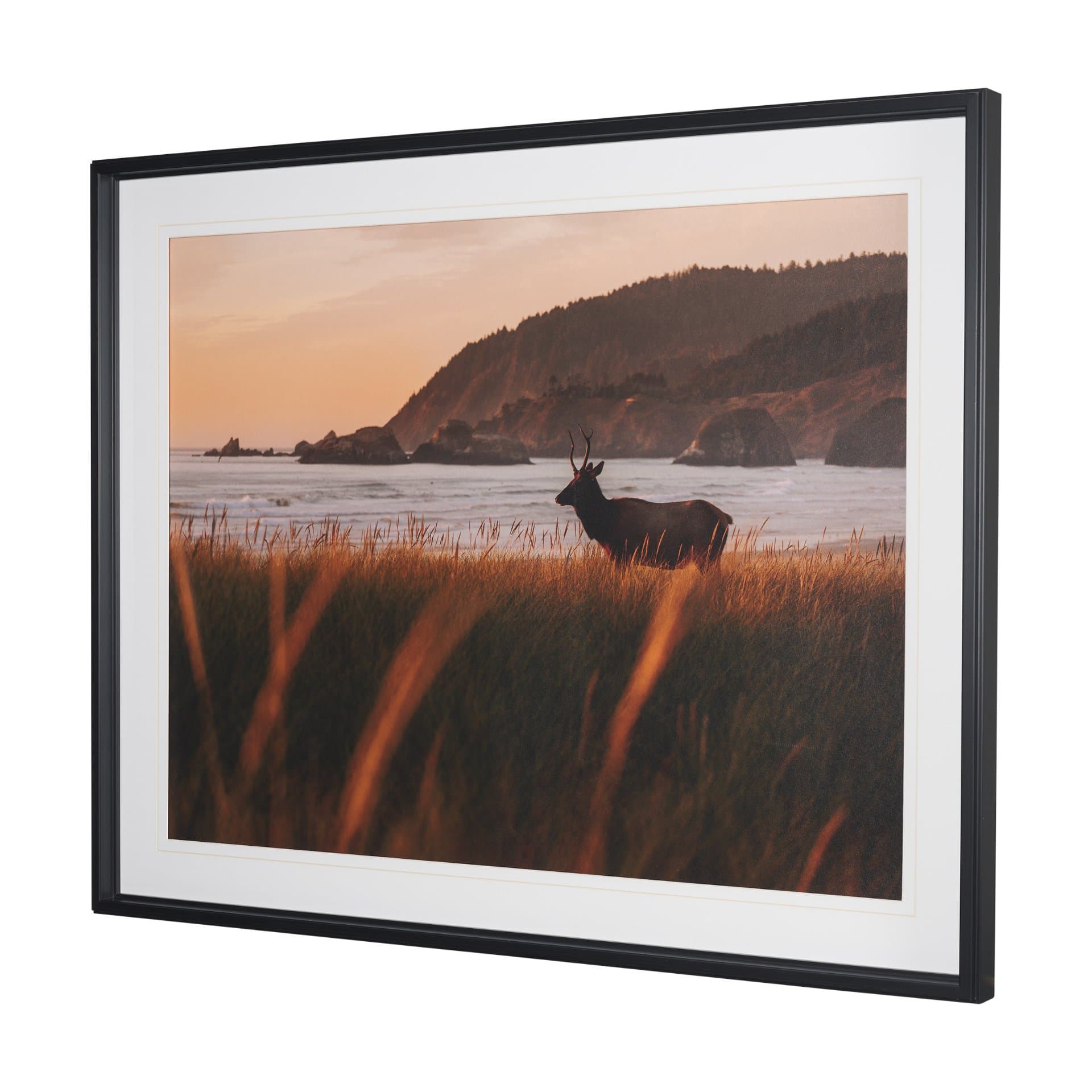 Cannon Beach Elk by Stefan and Audrey Textured Framed Photo Print Matted under Glass — product photograph