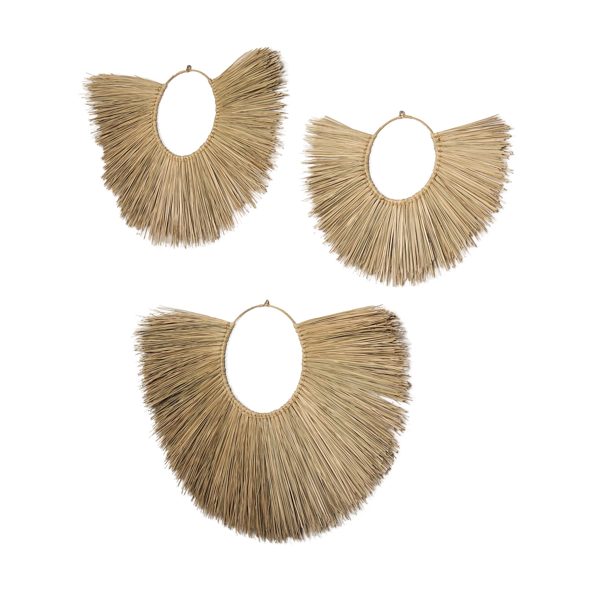 Bayu Set of 3 Seagrass Boho Weave Fan Wall Decor — product photograph