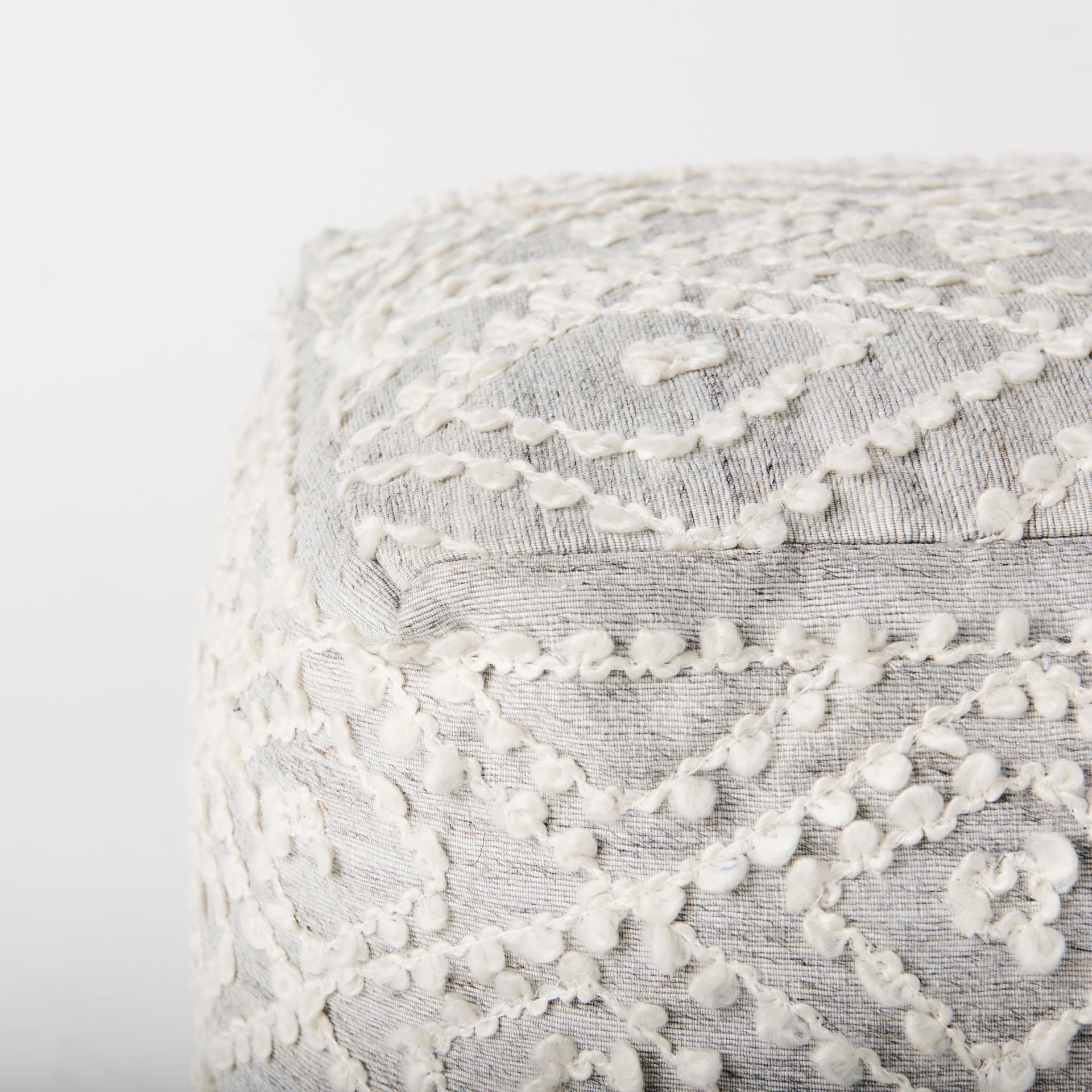 Farida 6.0L x 16.0W x 16.0H Light Gray Wool and Polyester Patterned Pouf — product photograph