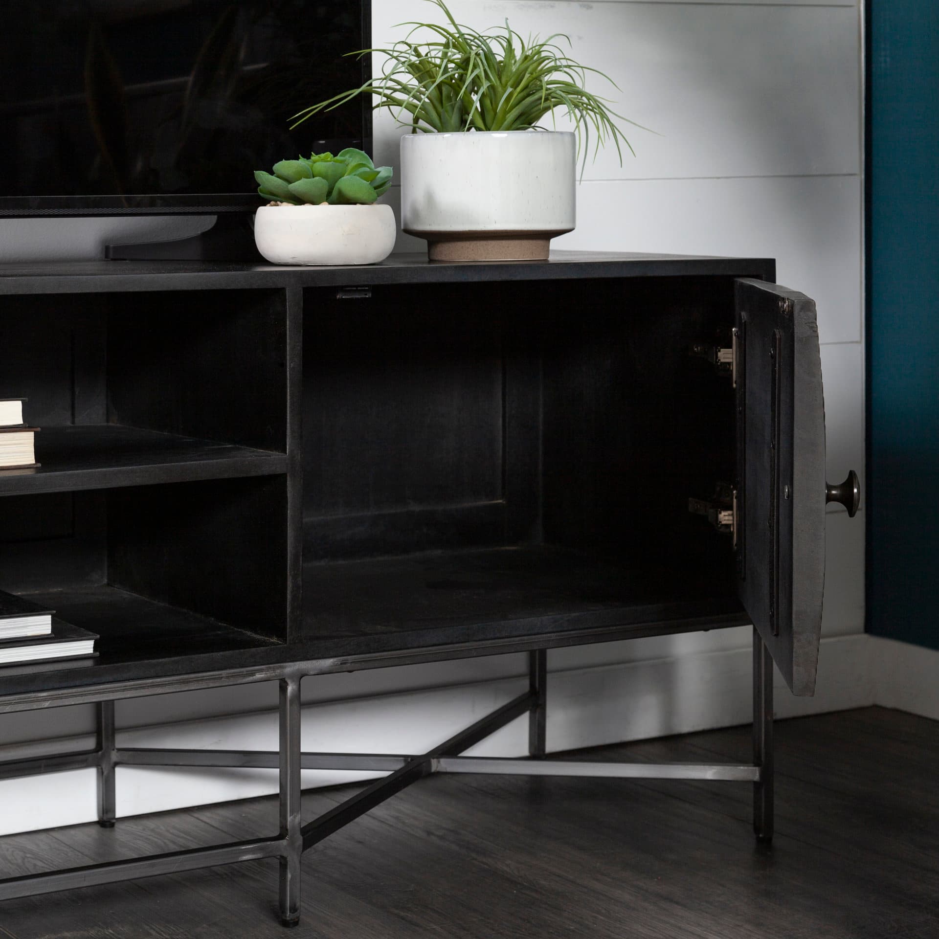 Hogarth I Dark Brown Solid Wood TV Stand Media Console with Storage, TV up to 81" — product photograph