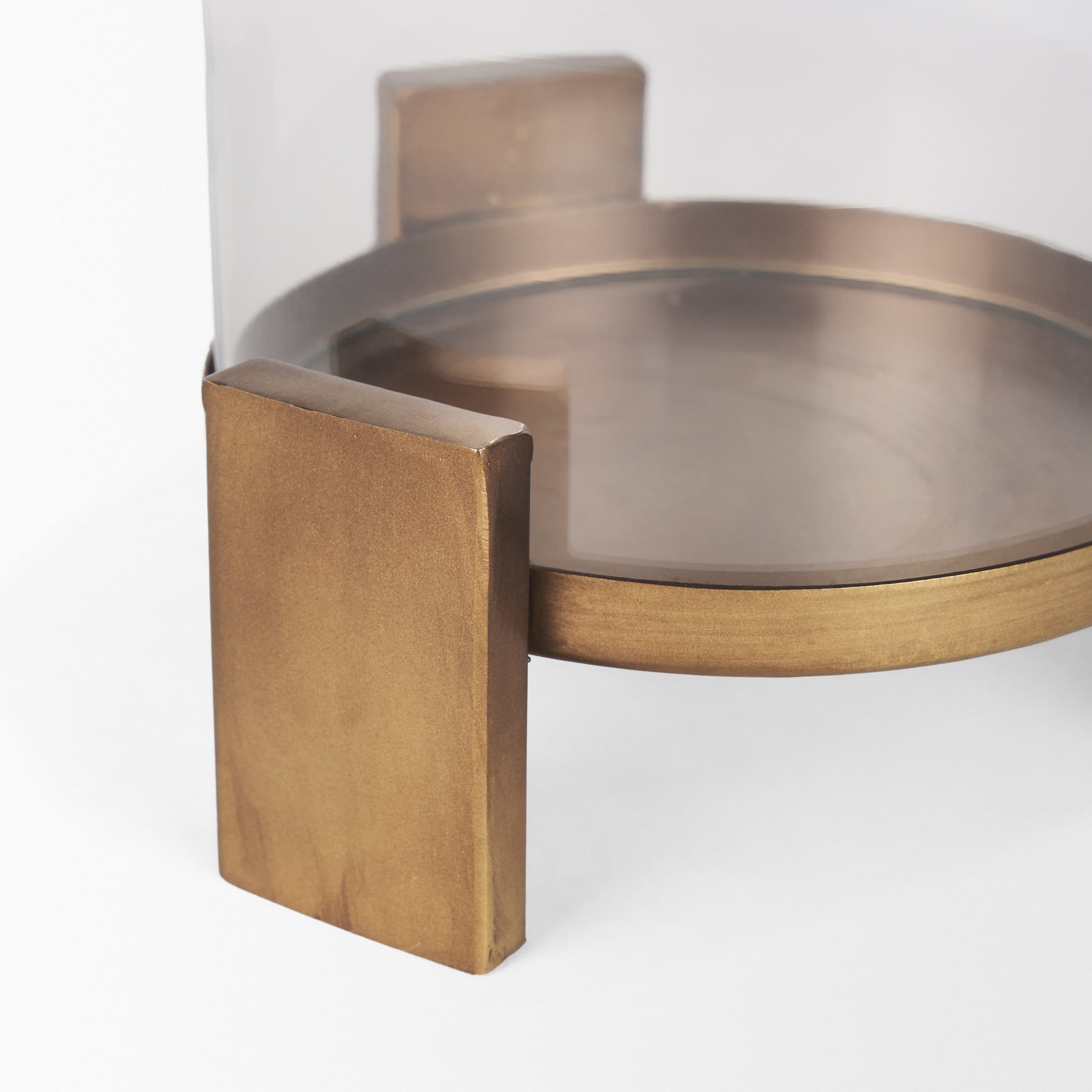Price Small Antiqued Gold Metal w/ Glass Hurricane Candle Holder — product photograph