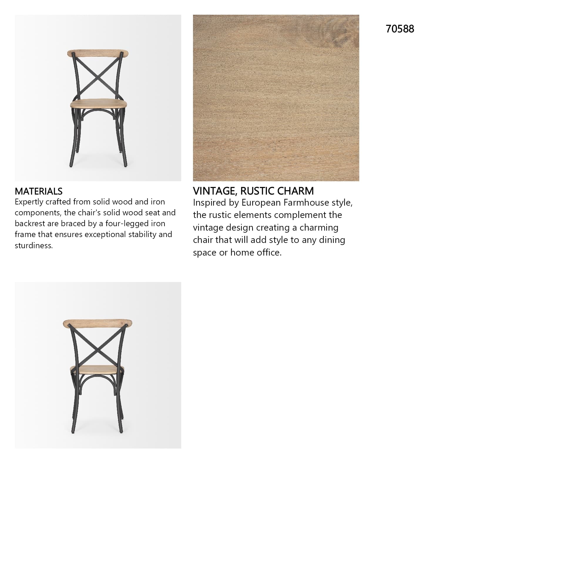 Etienne Cross Back Dining Side Chair | Light Brown Wood w/ Iron — product photograph
