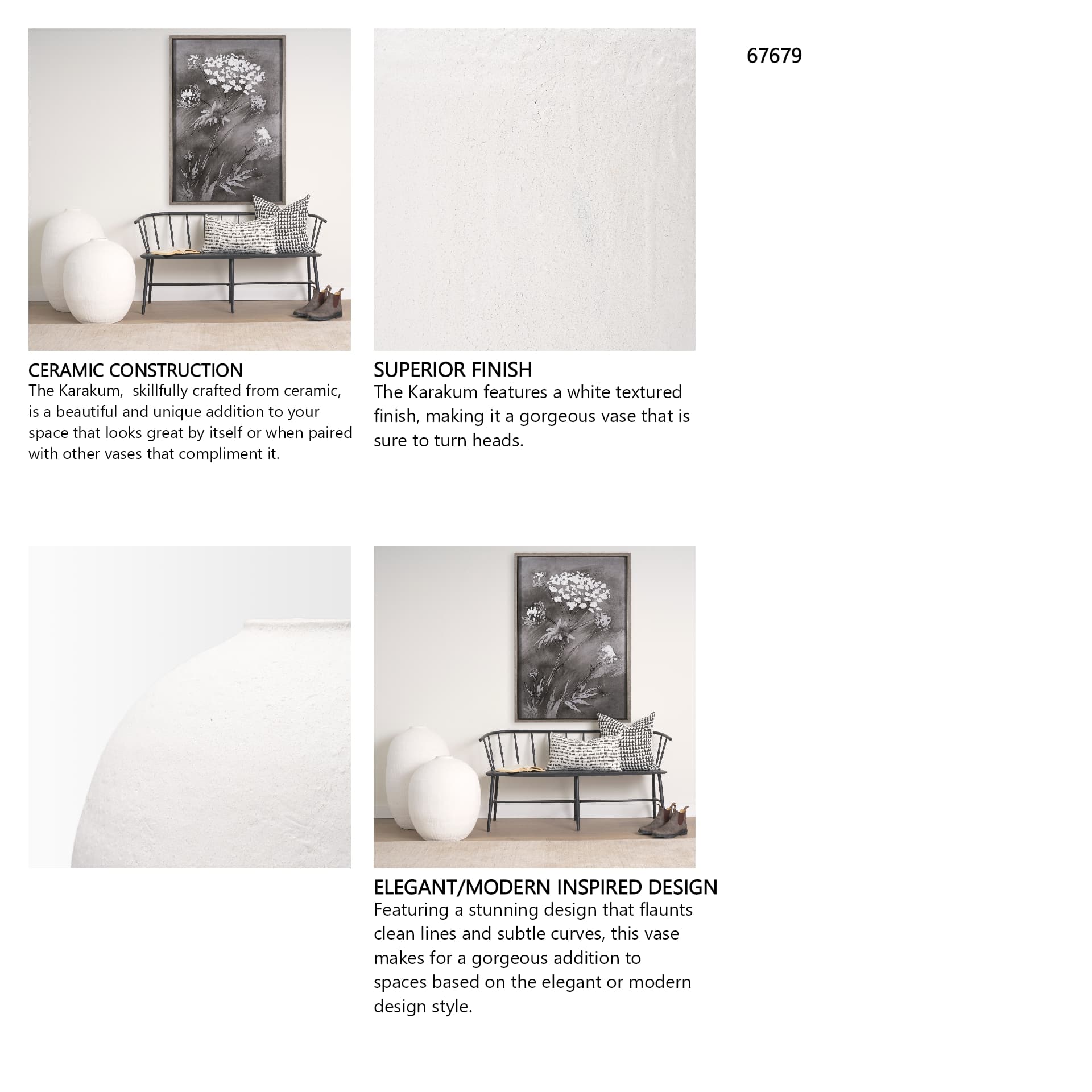 Karakum II Large White Textured Ceramic Vase — in a styled room