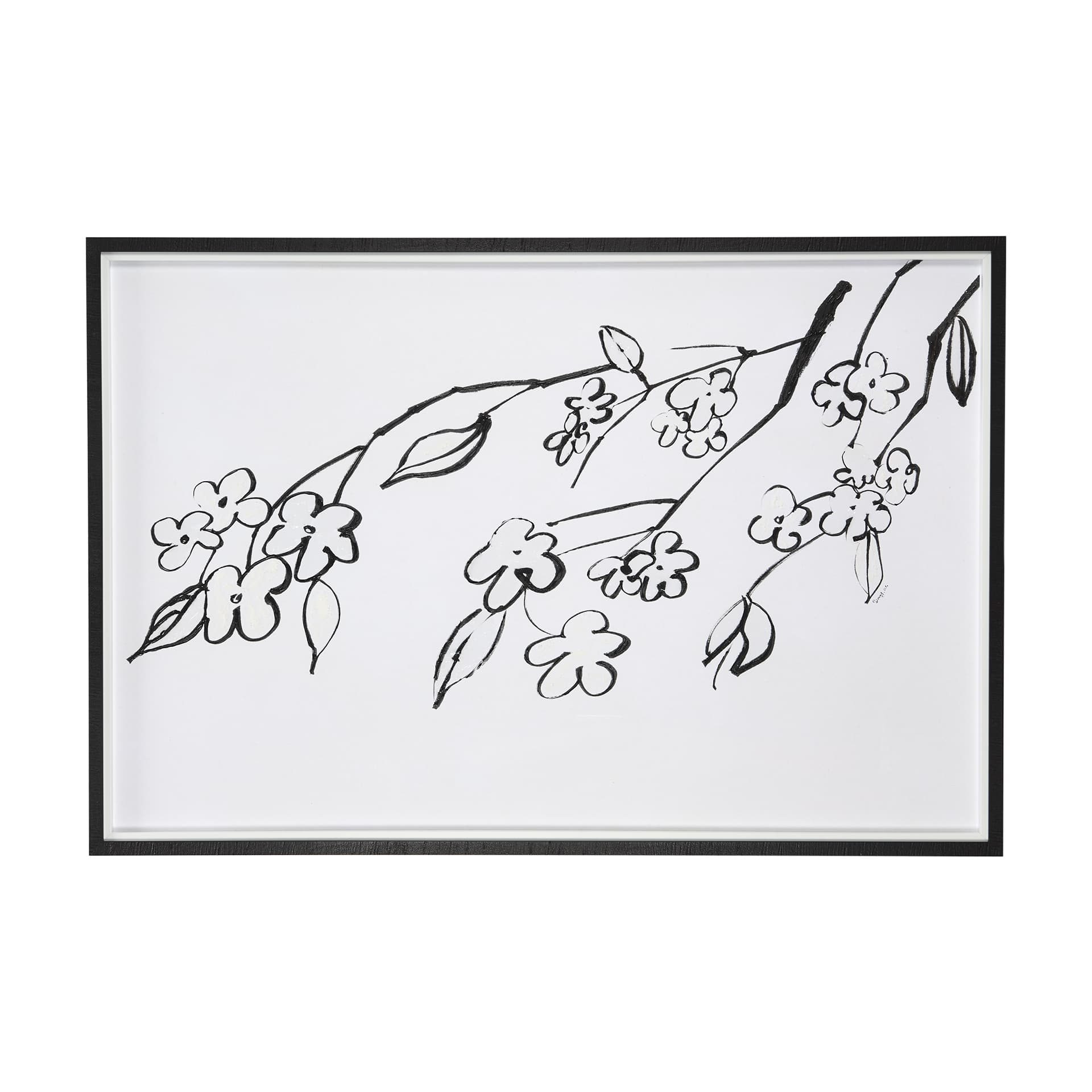 Blossoming Cherry Branch by Mercana Studio Hand Embellished Framed Art Print Matted under Glass — product photograph