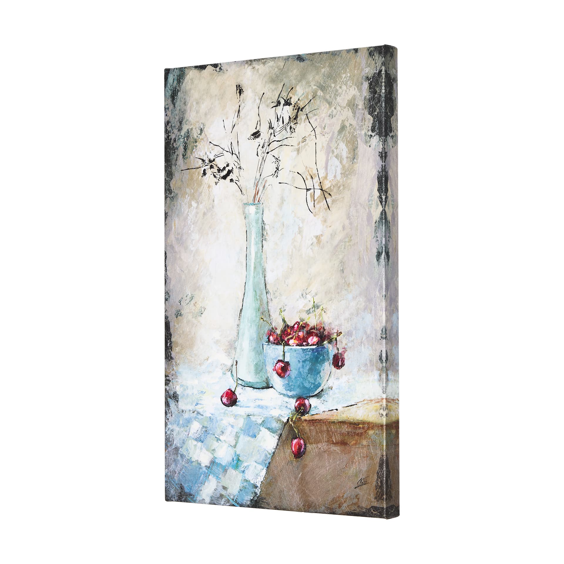 Still Life with Cherries by Mercana Studio a Hand Embellished Textured Canvas — product photograph