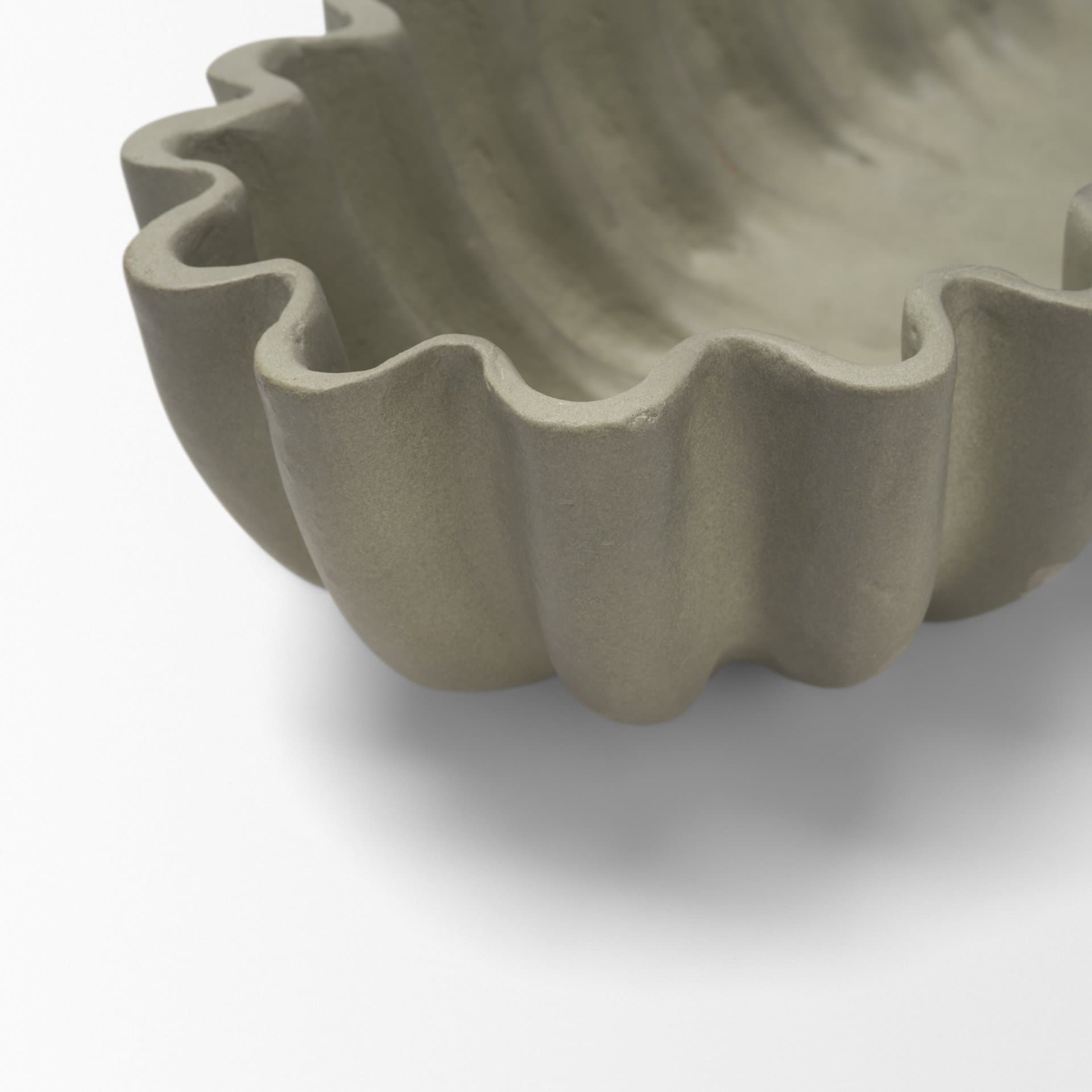 Camelia Large Fluted Sage Green Paper Mache Round Centerpiece Bowl — product photograph