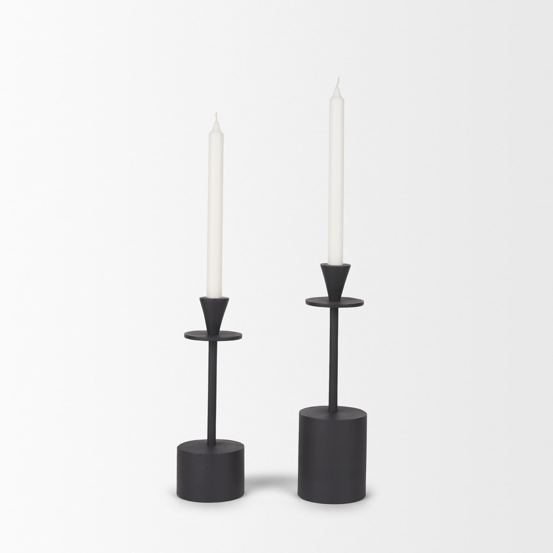 Petria Matte Black Textured Metal Taper Candle Holders — product photograph