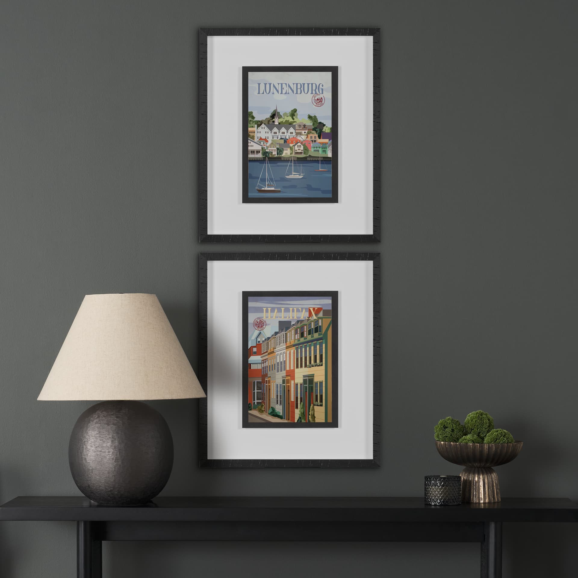 Halifax Go Canada (M) by Mercana Studio a Framed Art Print Matted under Glass — in a styled room