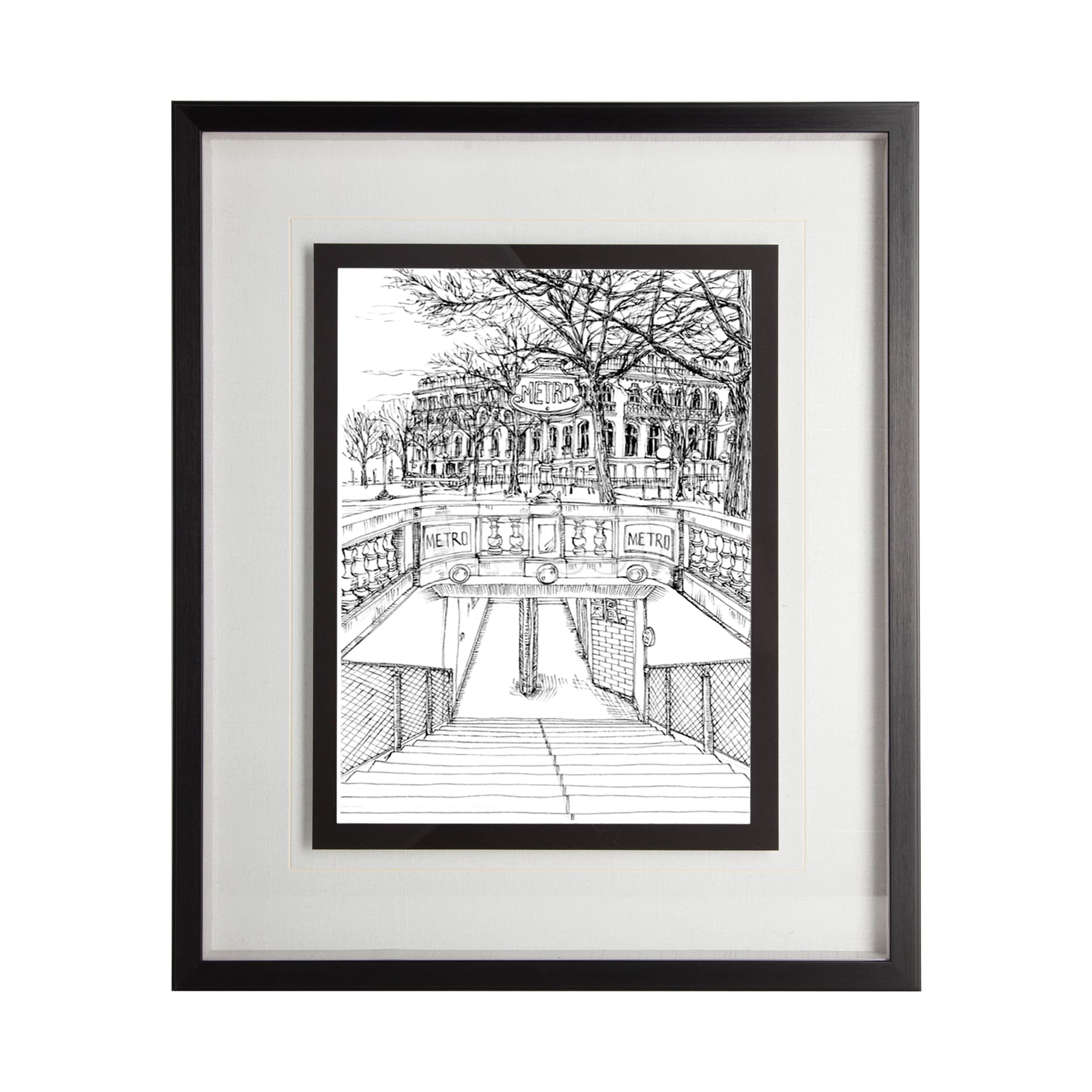 B&W City Scene VI by Melissa Wang a Hand Embellished Textured Framed Art Print Matted under Glass — product photograph