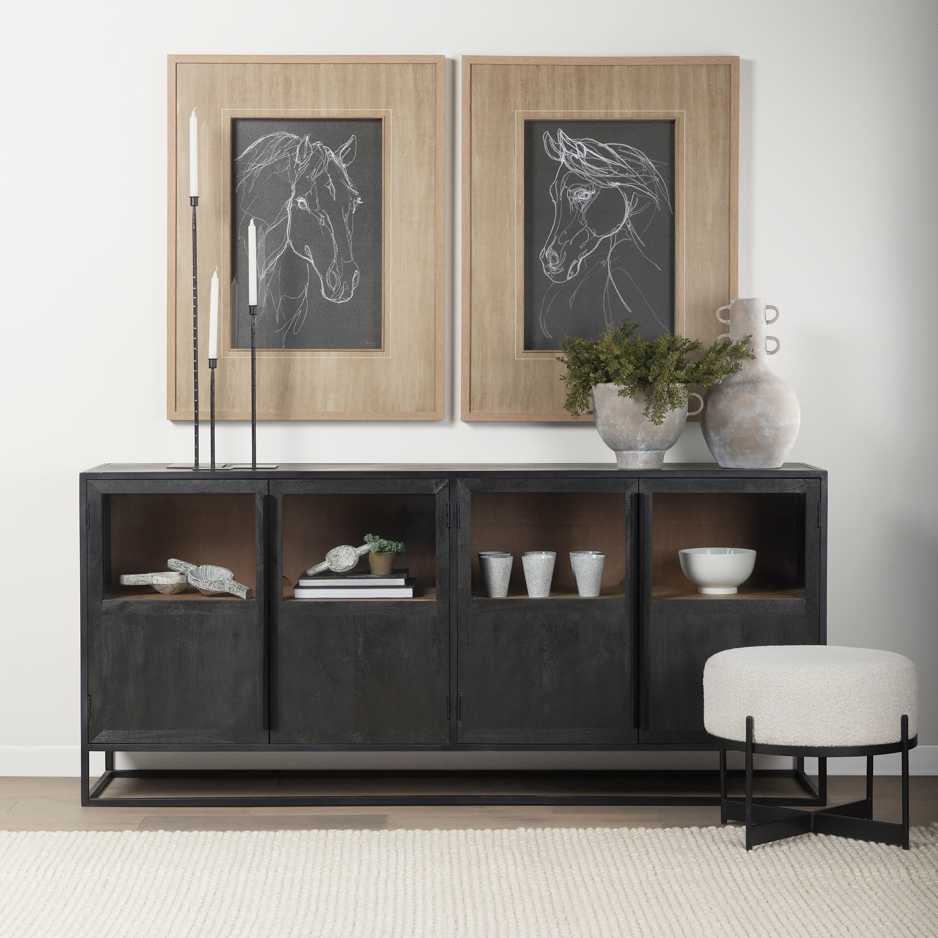 Thoroughbred Dark III by Mercana Studio Hand Embellished Textured Framed Art Print Matted under Glas — in a styled room