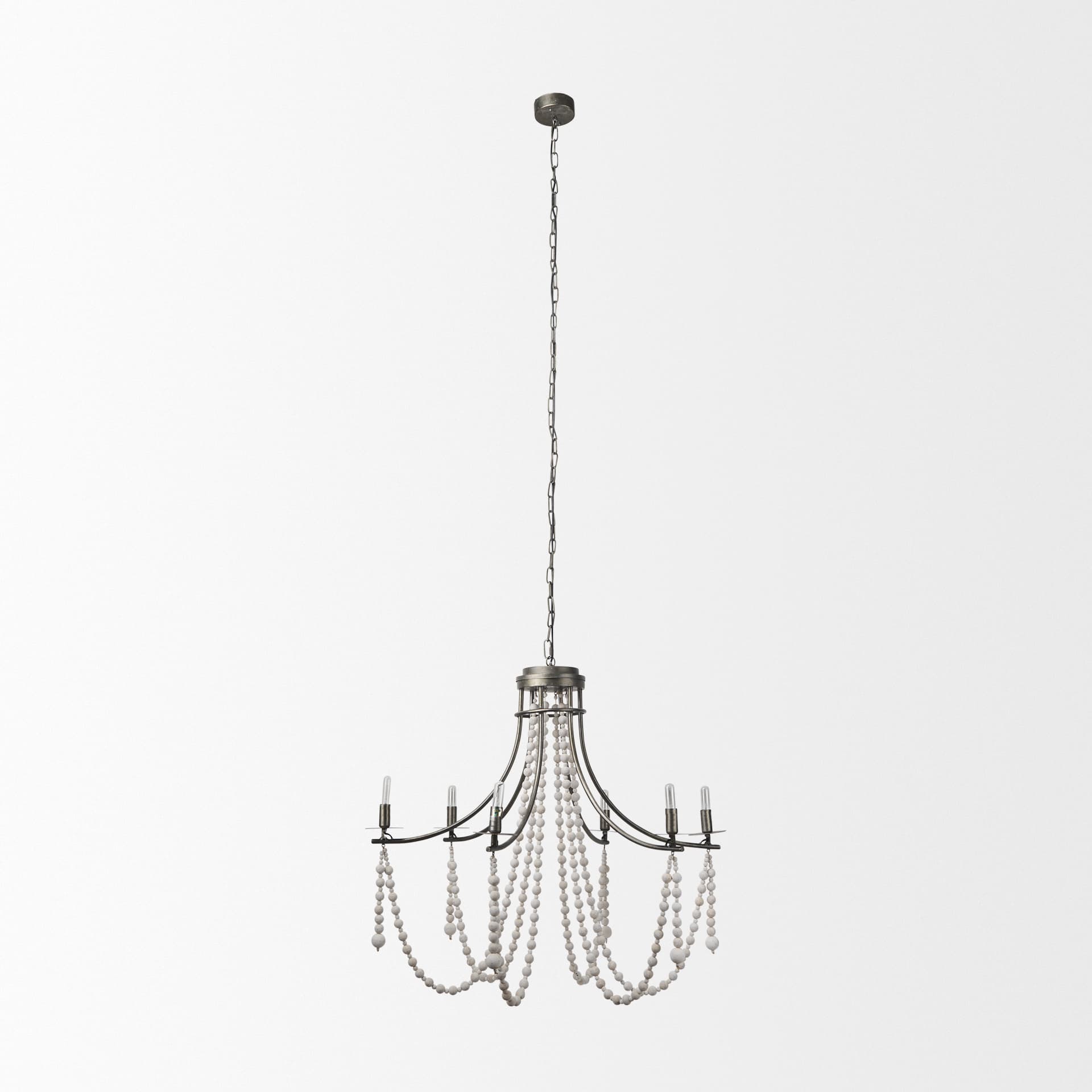 Selma White Wood Bead and Metal Chandelier — product photograph