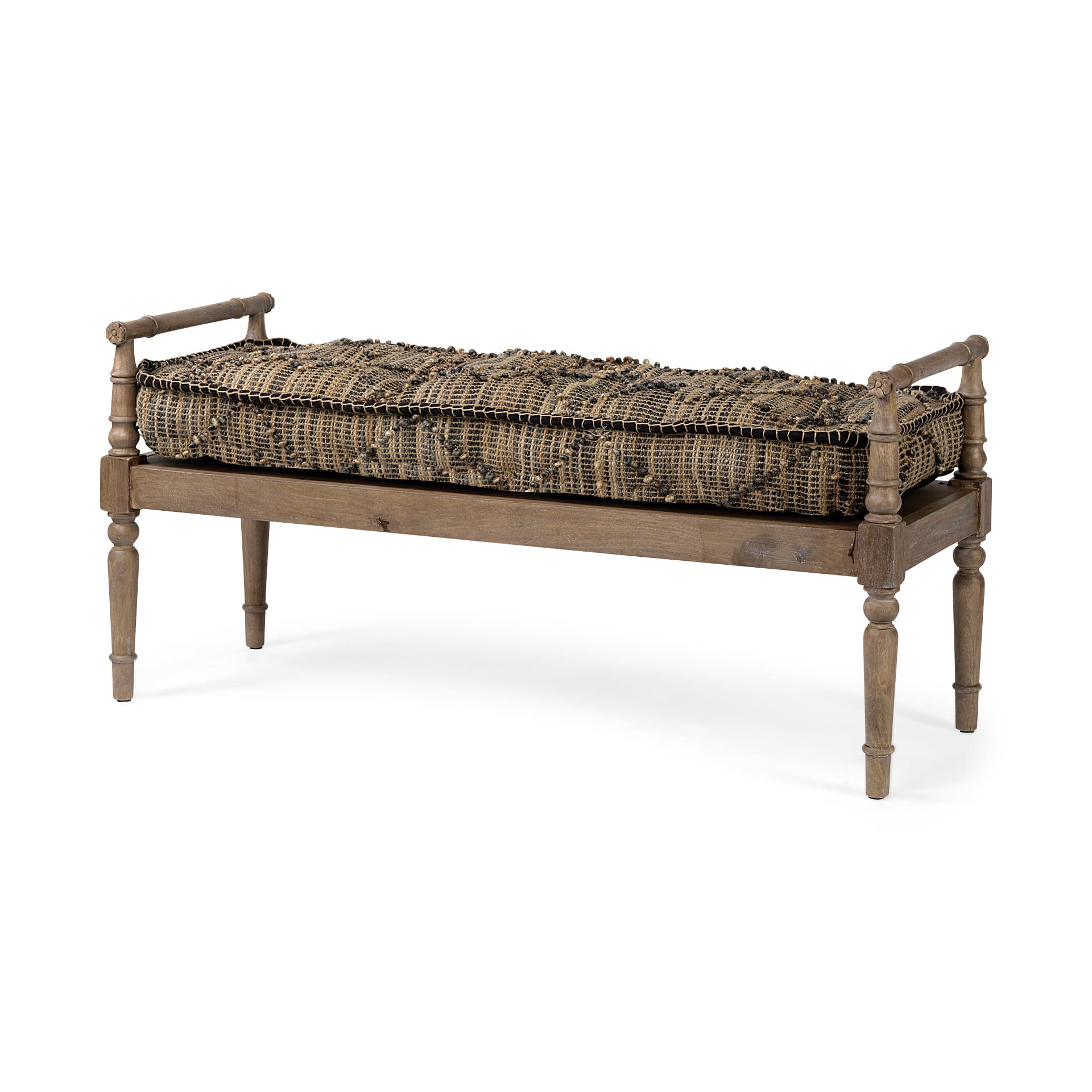 Fullerton II 57L x 21W Jute Patterned Top W/Brown Wood Base Accent Bench — product photograph
