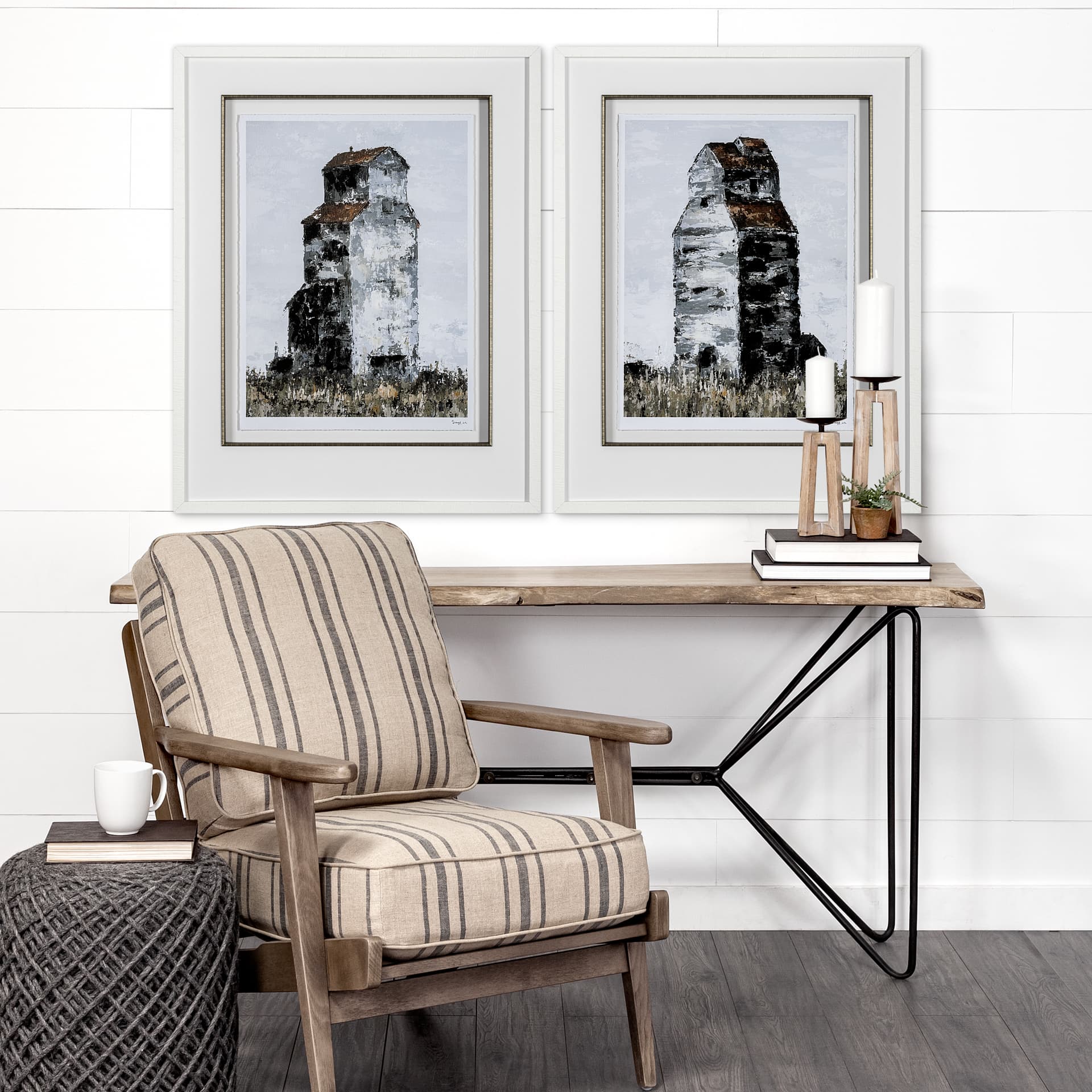 Abandoned Grain Elevator II by Mercana Studio Hand Embelished Framed Art Print Matted under Glass — in a styled room