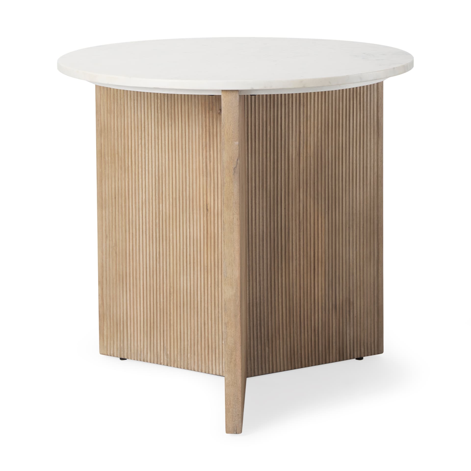 Enzo Marble Tabletop w/ Fluted Light Wood Base Foyer Accent Table — product photograph