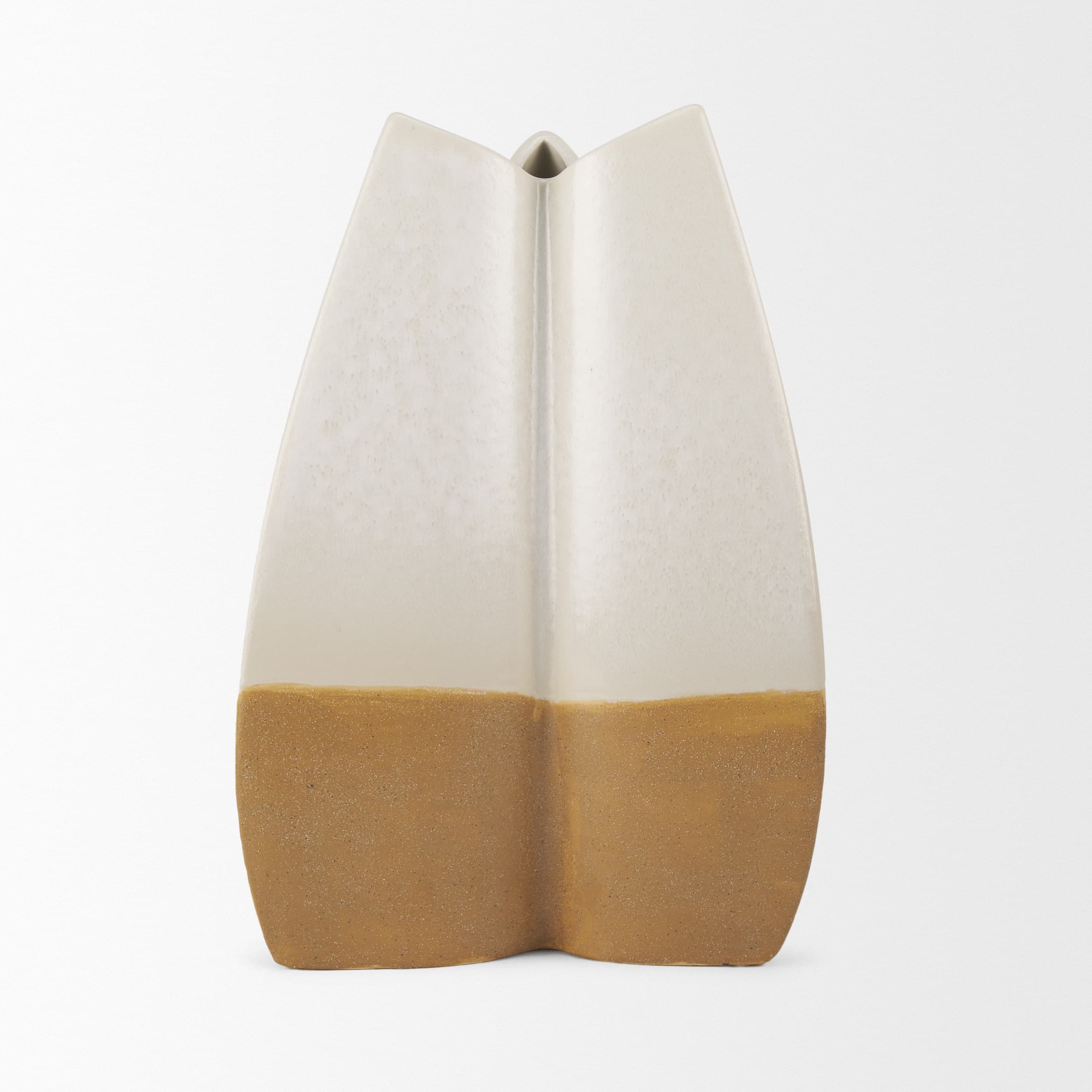 Vania Large Off White w/ Tan Textured Ceramic Vase — product photograph