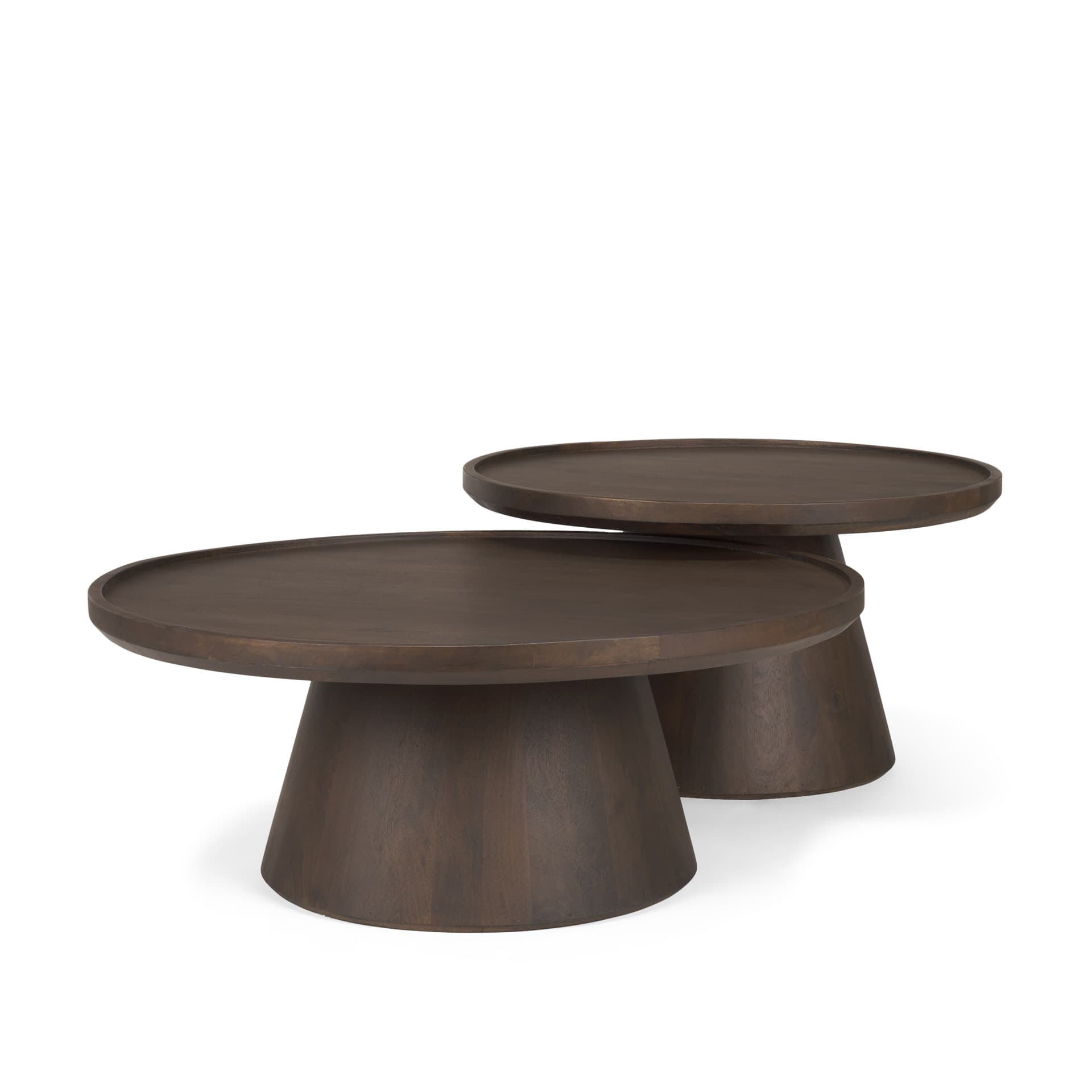 Takoda Dark Brown Wood Tapered Drum Nesting Coffee Tables — product photograph
