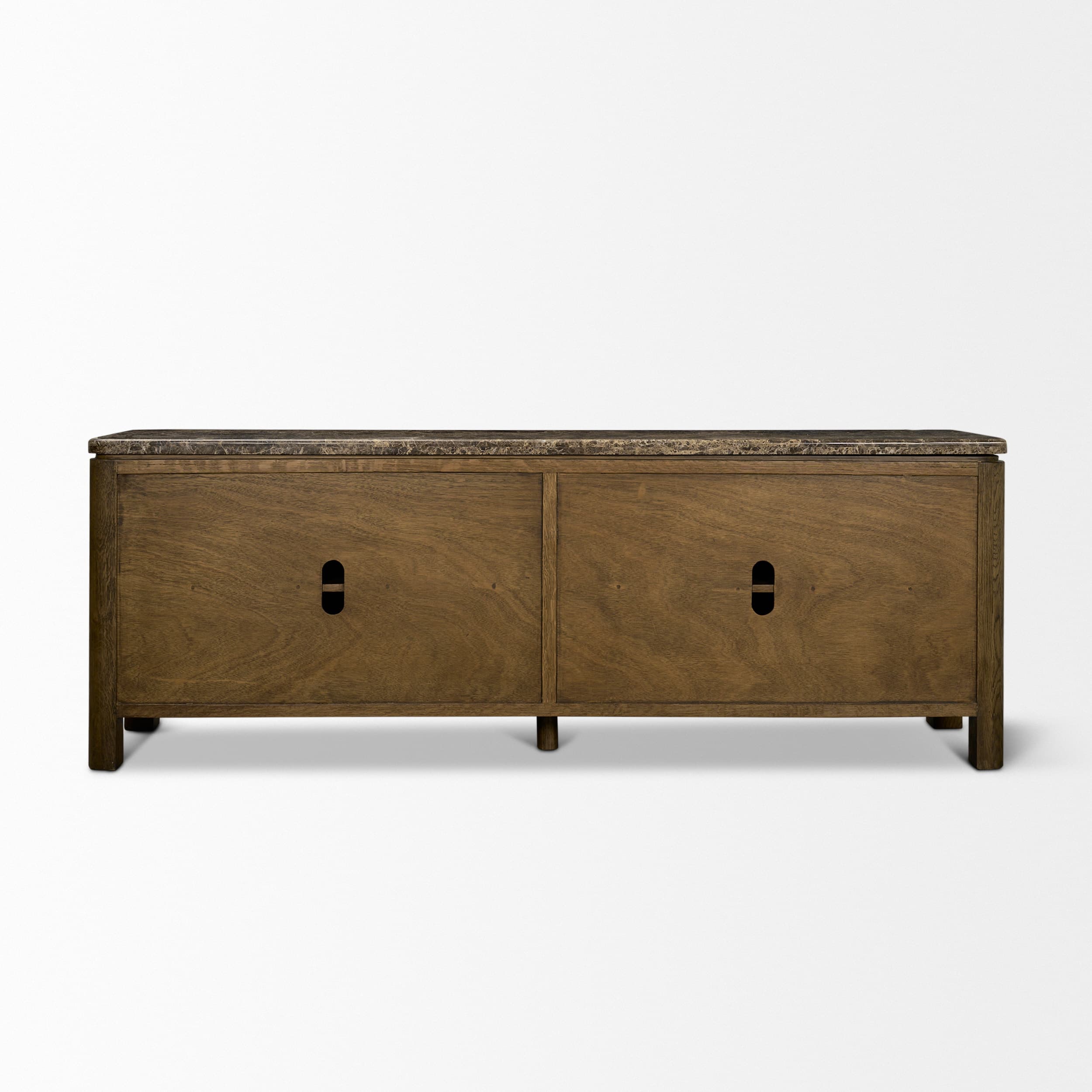 Kendrix Dark Brown Oak Wood Cappuccino Marble 4 Door Closed Sideboard — product photograph