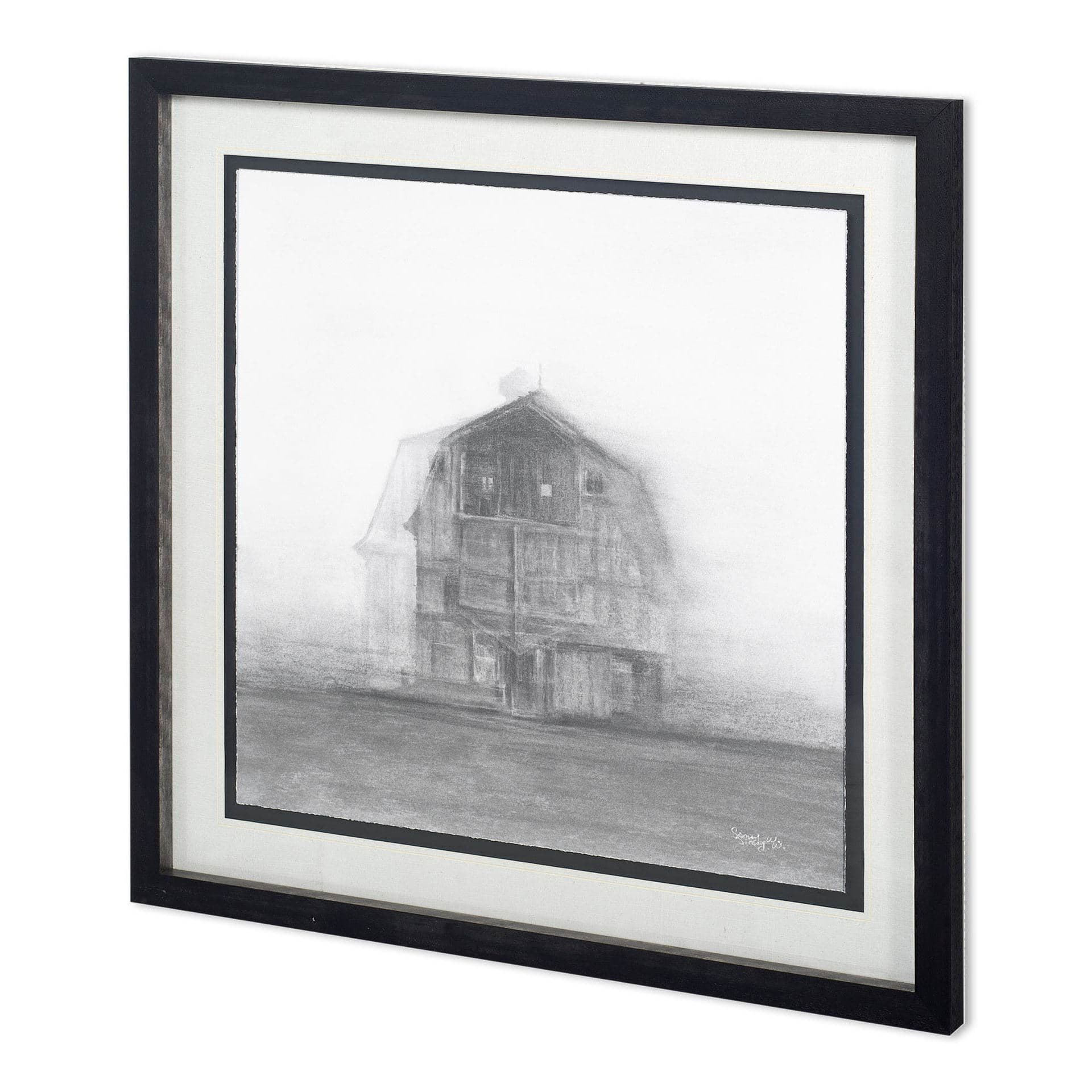 Barn House in Wind II by Mercana Studio Hand Embellished Textured Framed Art Print Matted under Glas — product photograph