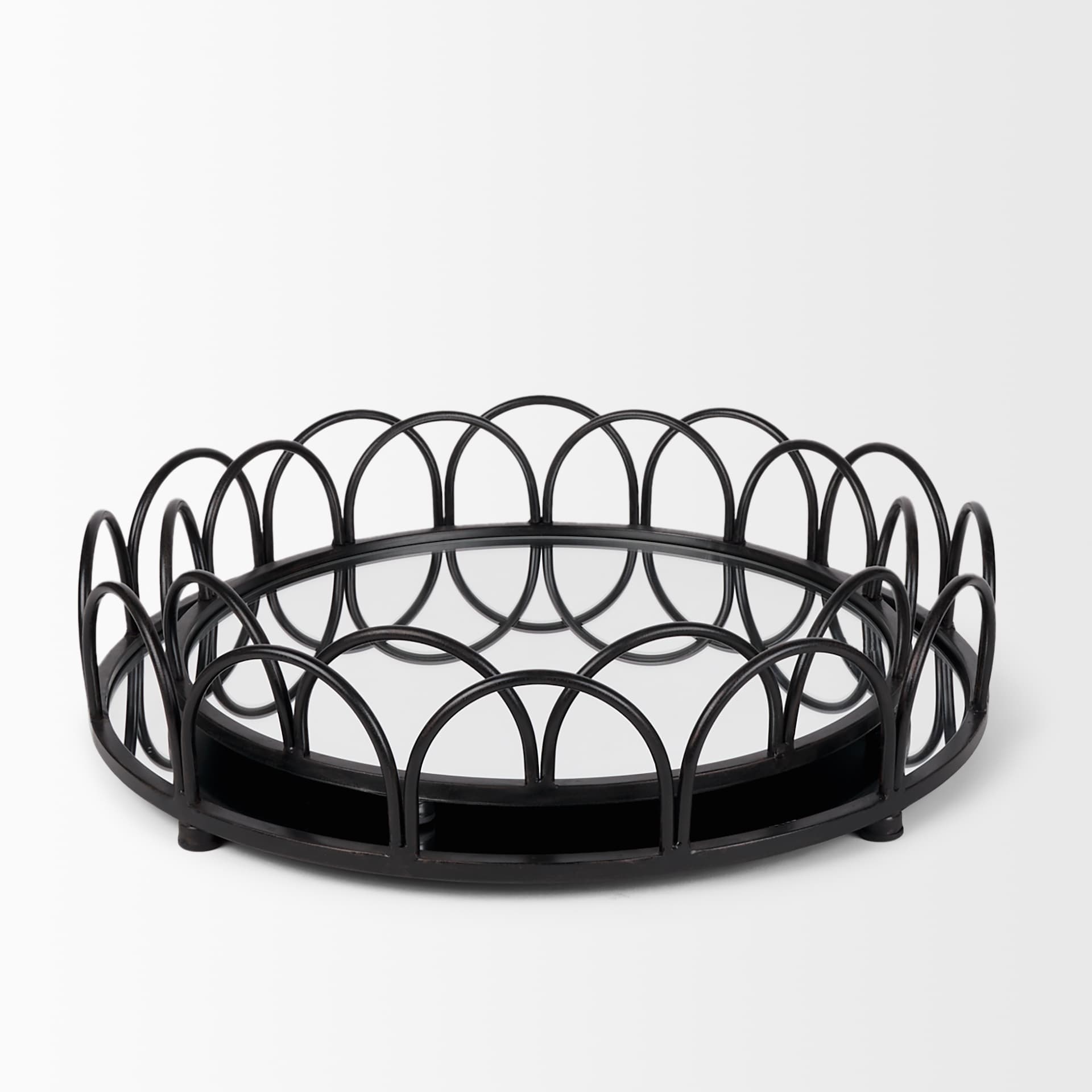 Lenore Round Metal/Mirror Tray Black (Set of 2) — product photograph