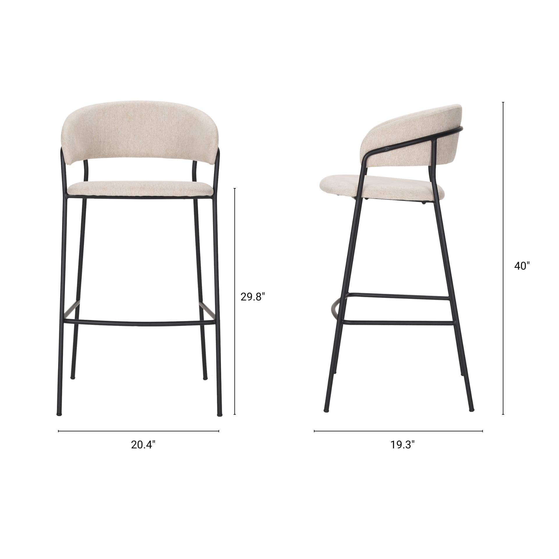 Carolyn Open Back 39.8in Seat Bar Stool | Oatmeal — product photograph