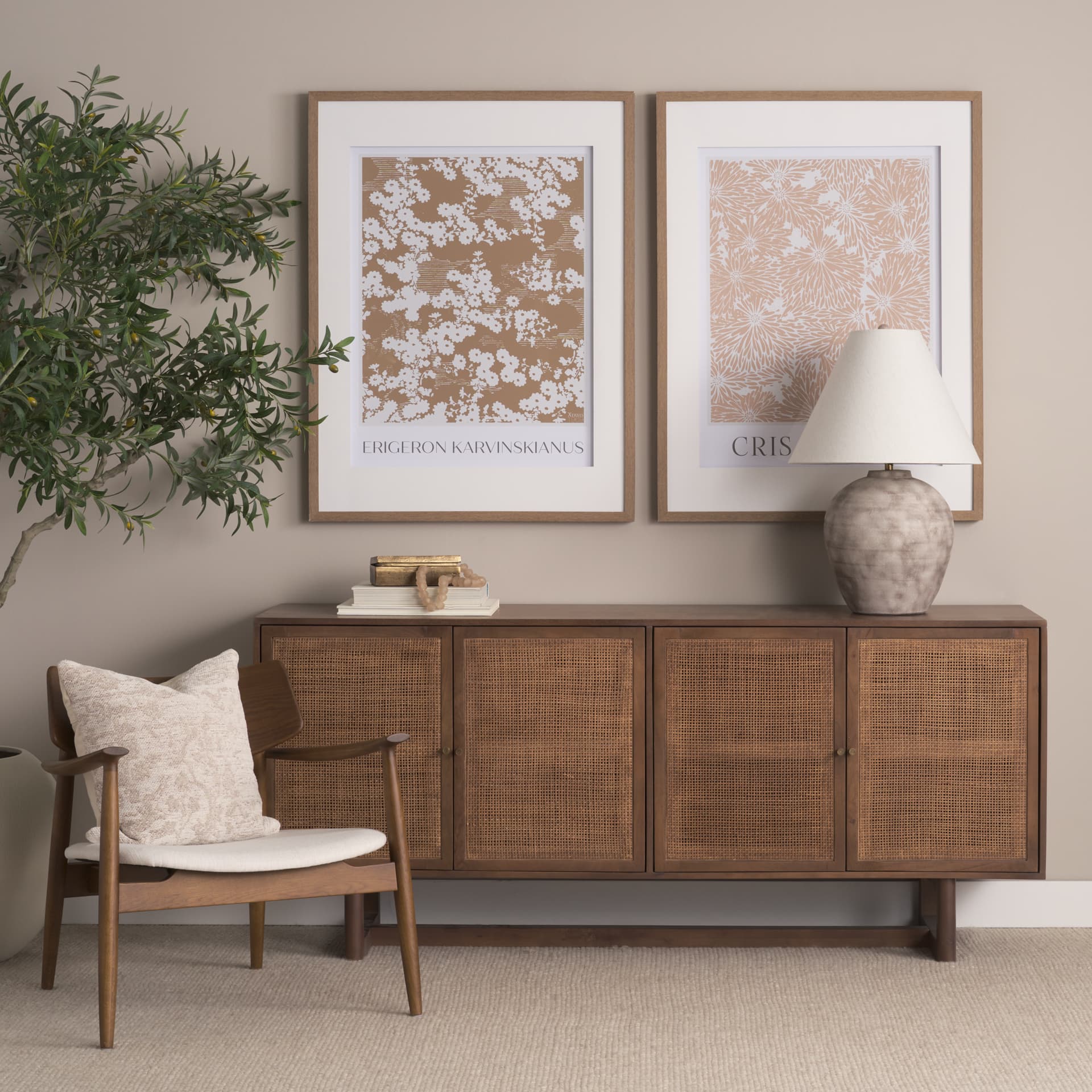 Grier Medium Brown Solid Wood W/Cane Sideboard — product photograph