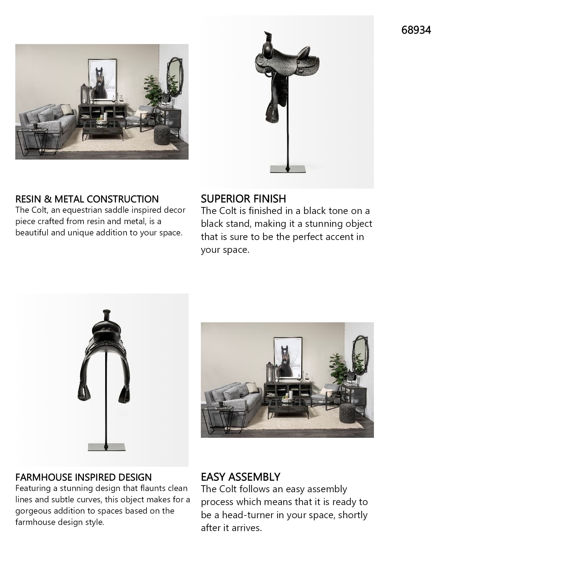 Colt I 9L x 8W Black Equestrian-Inspired Western Horse Saddle — in a styled room