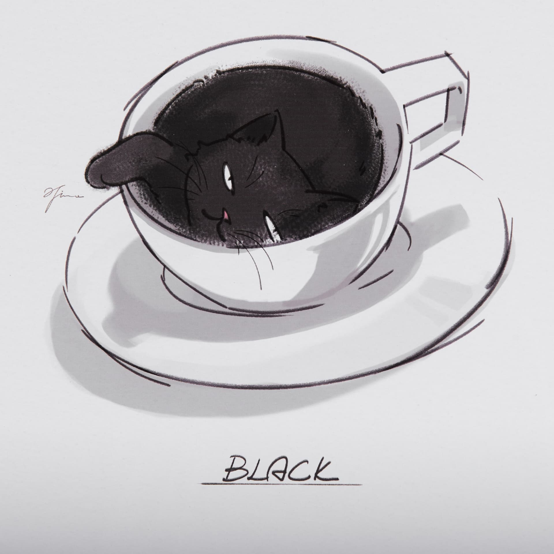 Coffee Cat by Mercana Studio a Framed Art Print Matted under Glass — product photograph